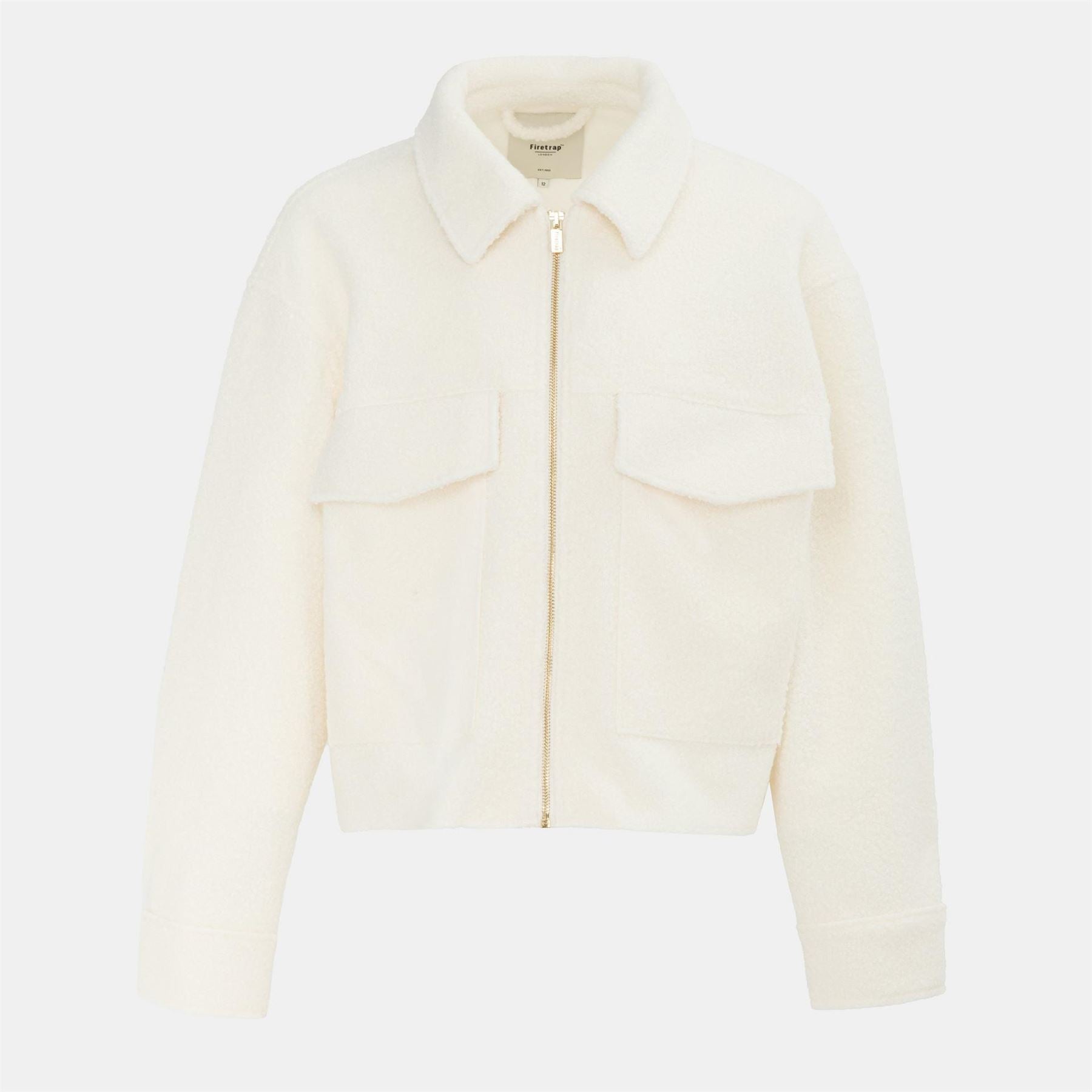 Firetrap Short Textured Cropped Long Sleeve Shearling Jacket