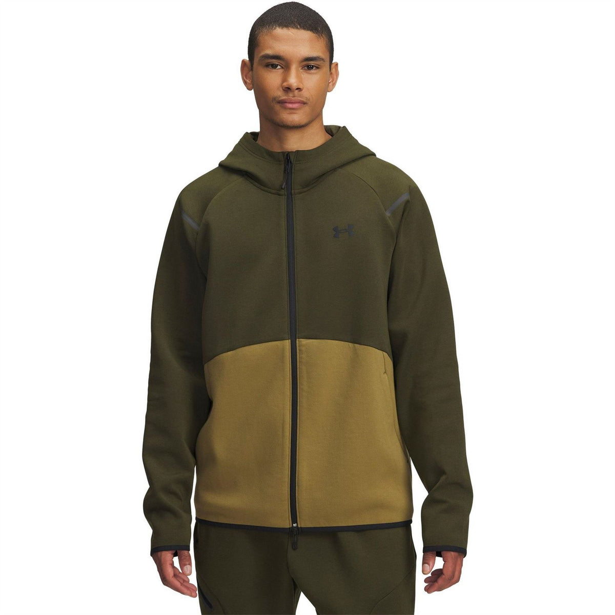 Under Armour Solid Patterned Hooded Neck Ribbed Cuff Full Zipper Sweat Jacket