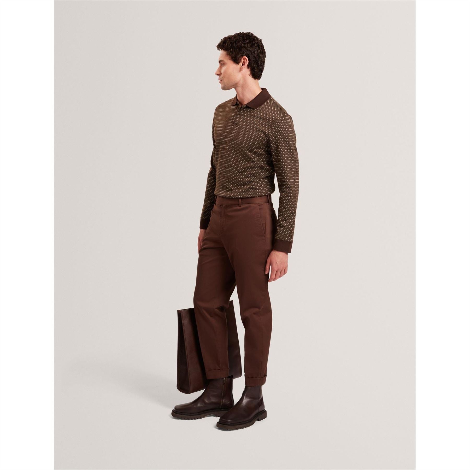 Ted Baker Jacquard Long Sleeve Collared Polo Shirt