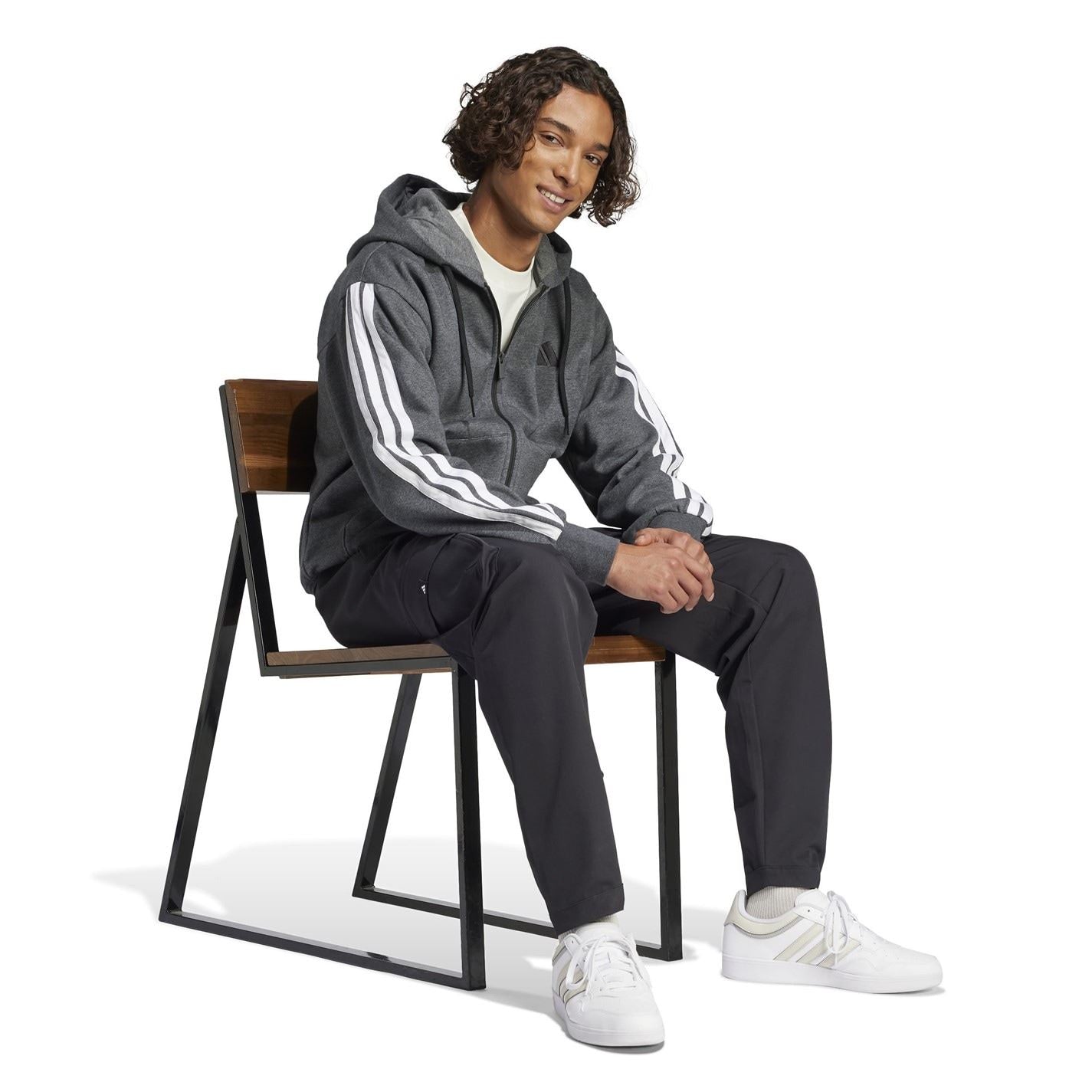 adidas Mens Essentials Fleece 3 Stripes Full Zip Hoodie