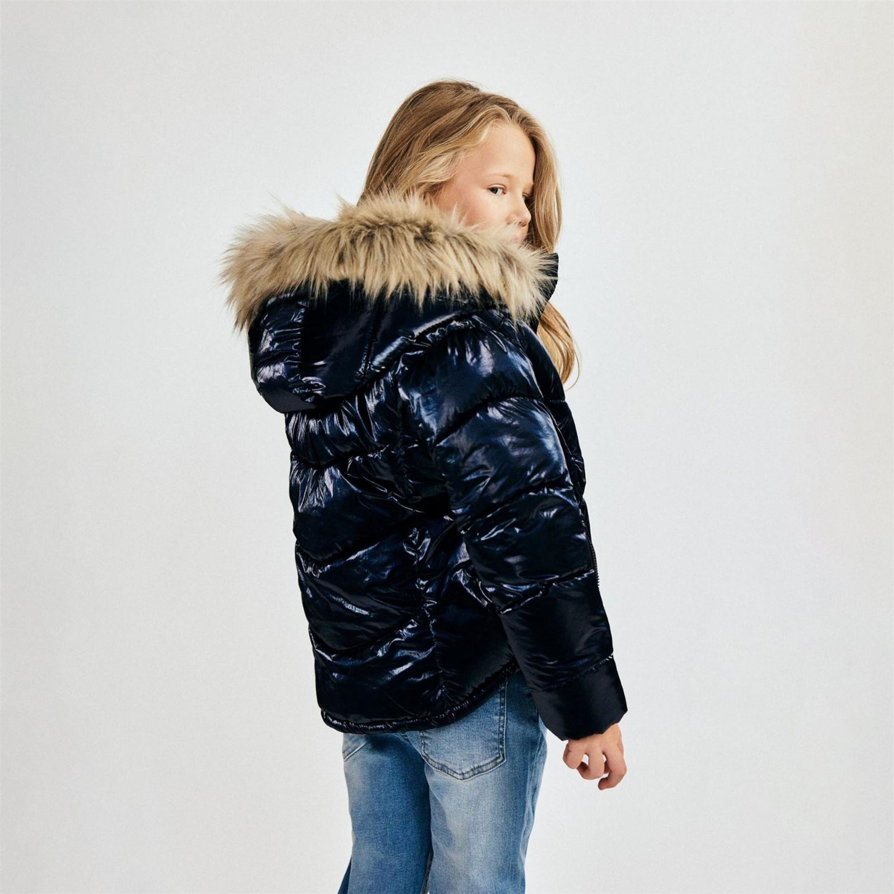 Minoti Girls Winter Jacket Metallic Finish Navy