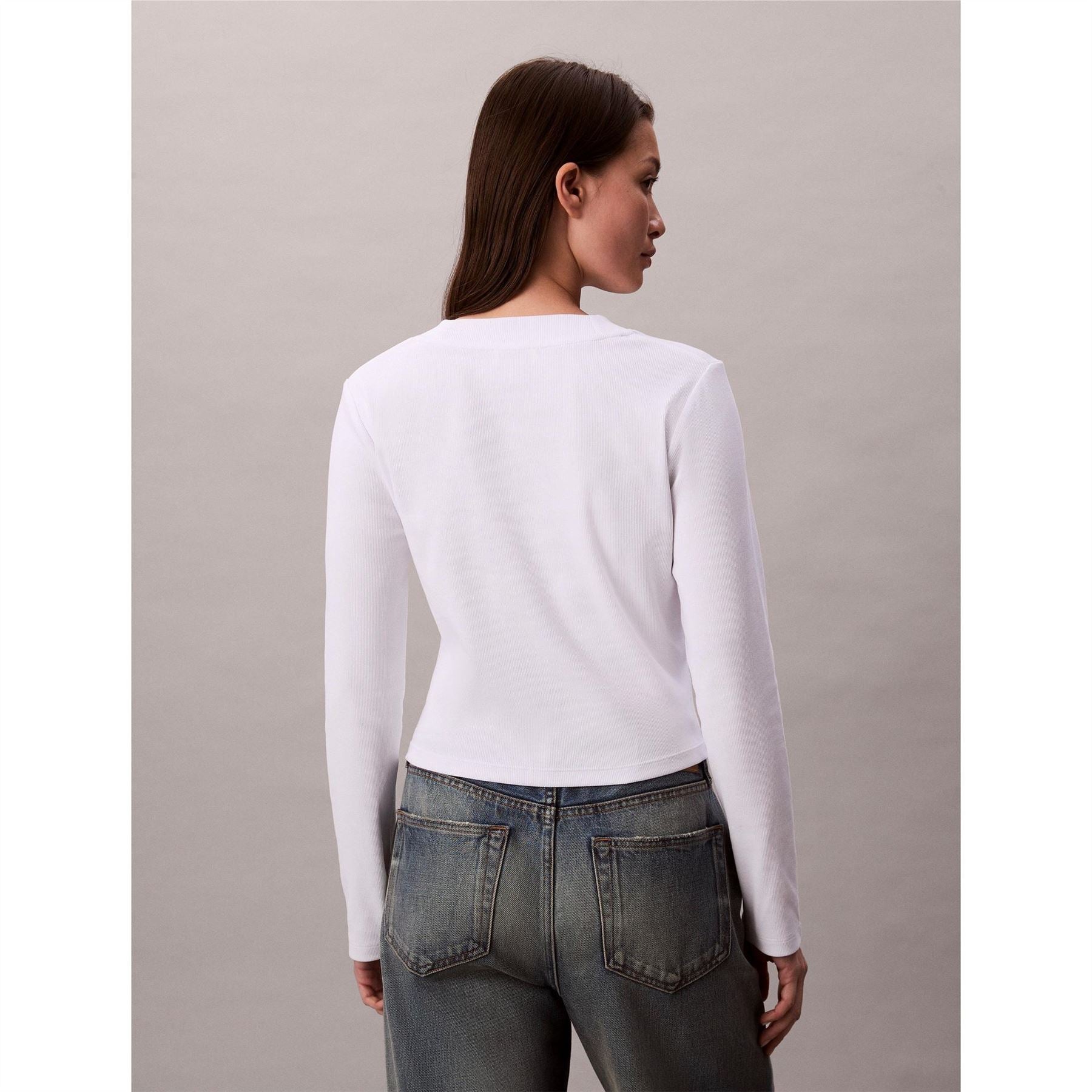 Calvin Klein Jeans Baby Cropped Slim Fit Long Sleeve Crew Neck T-Shirt