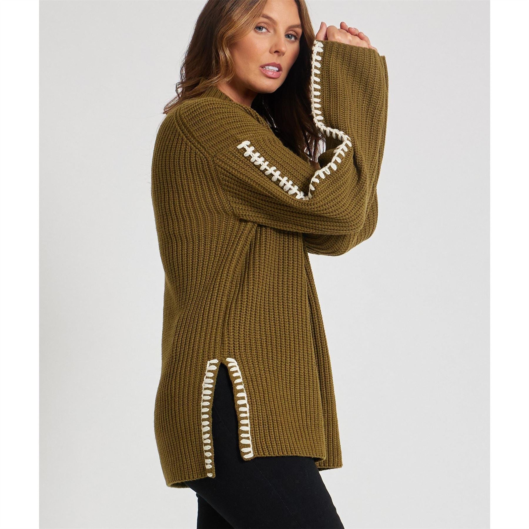 Be You By Contrast Stitch Crew Neck Jumper