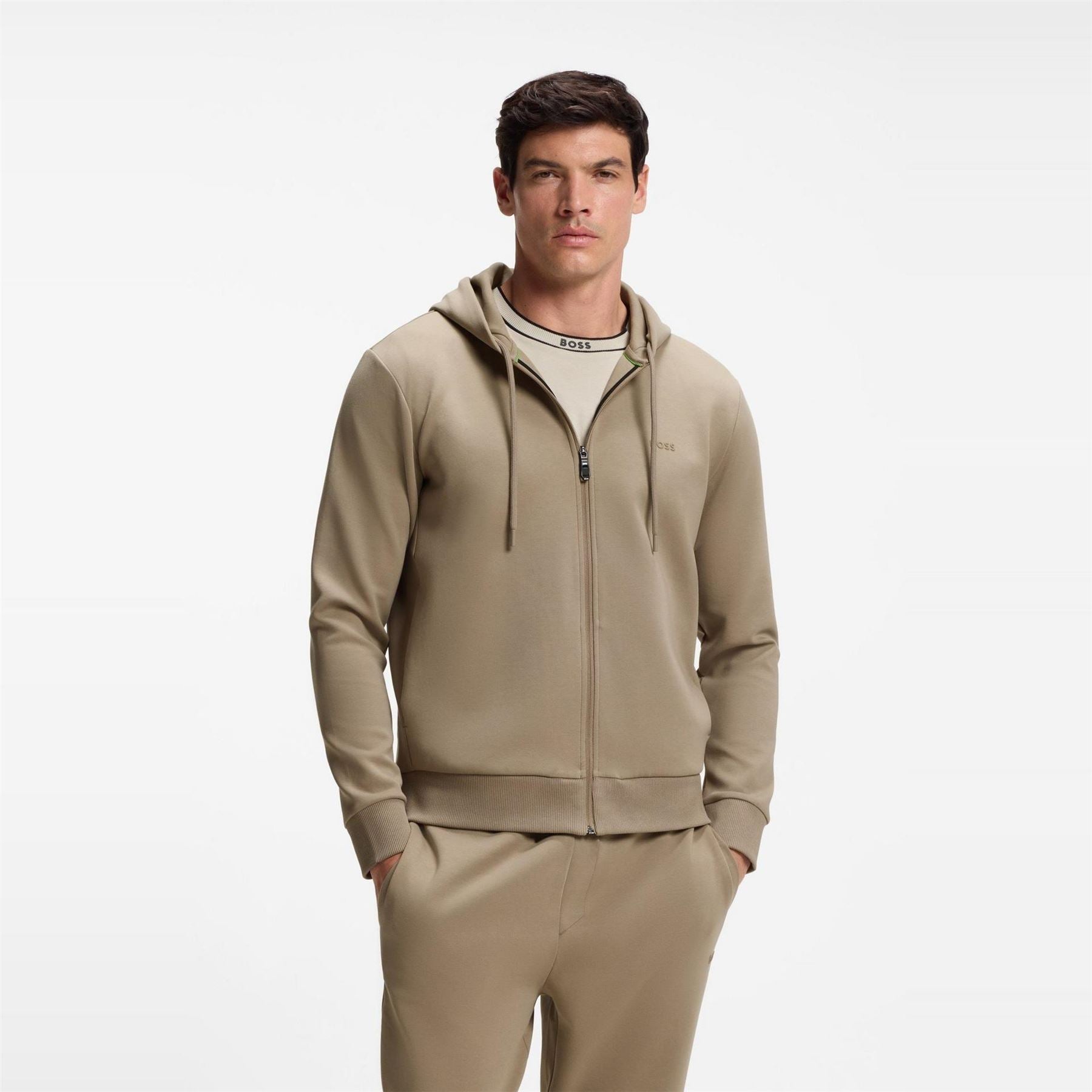 Boss BOSS GREEN Full Zip Hoodie with Adjustable Drawstring Hood   Streamlined Design