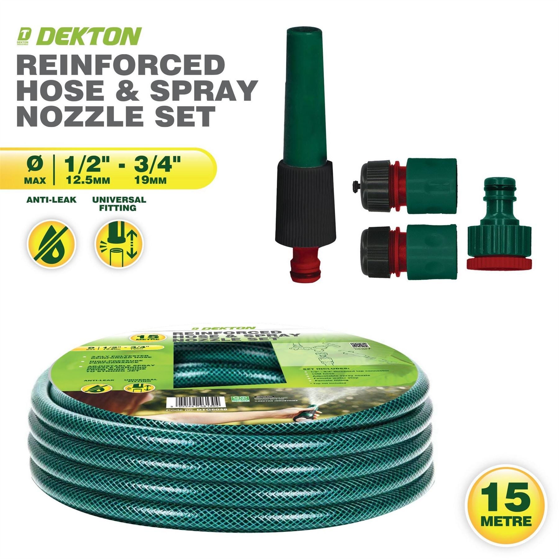 Dekton Reinforced Garden Hose And Spray Nozzle Set