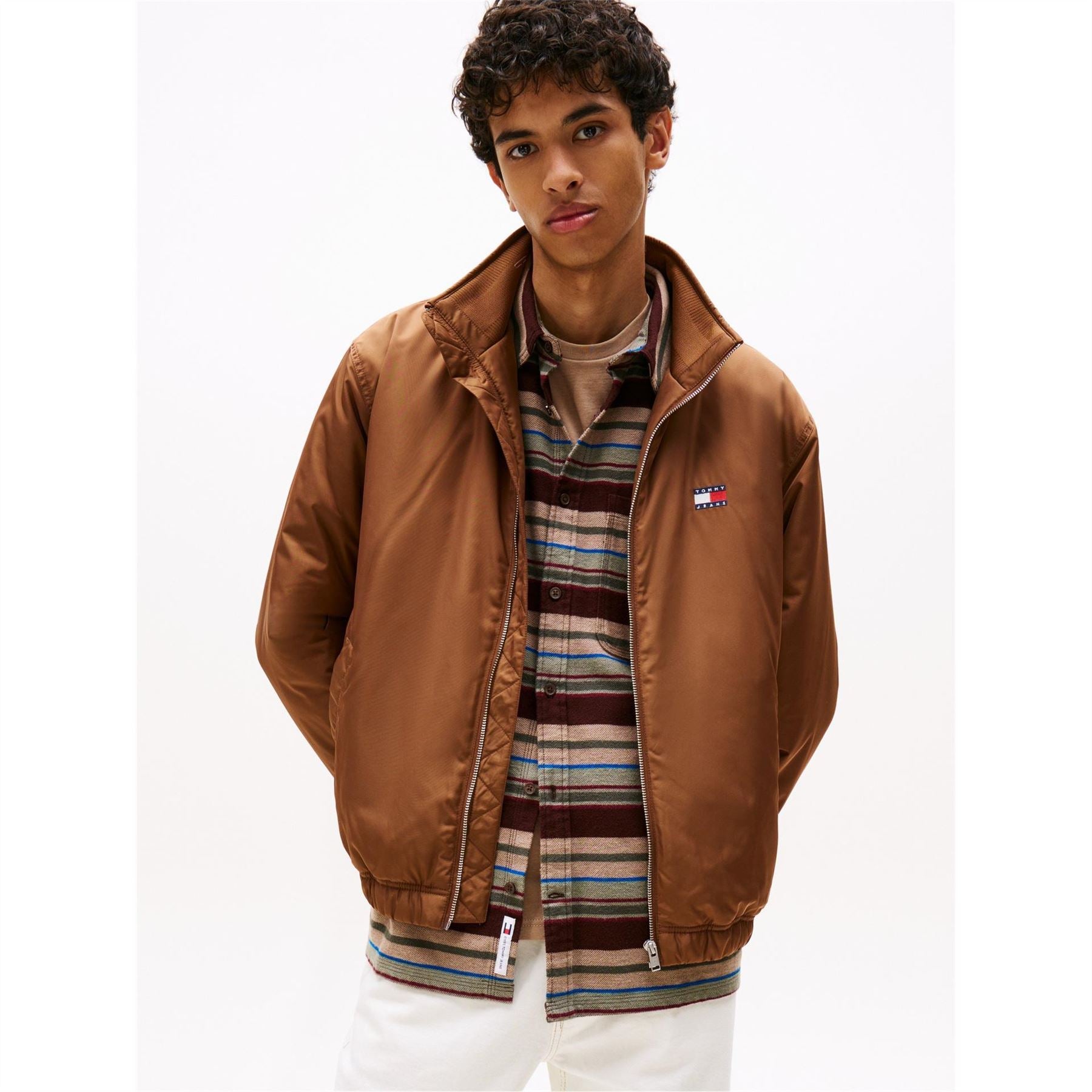 Tommy Jeans Solid Patterned Ribbed Cuff Mock Neck Harrington Jacket