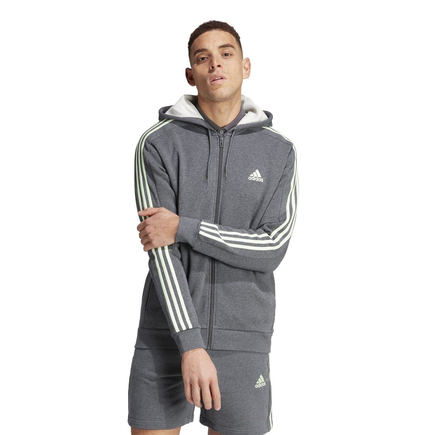 adidas Mens Essentials Fleece 3 Stripes Full Zip Hoodie