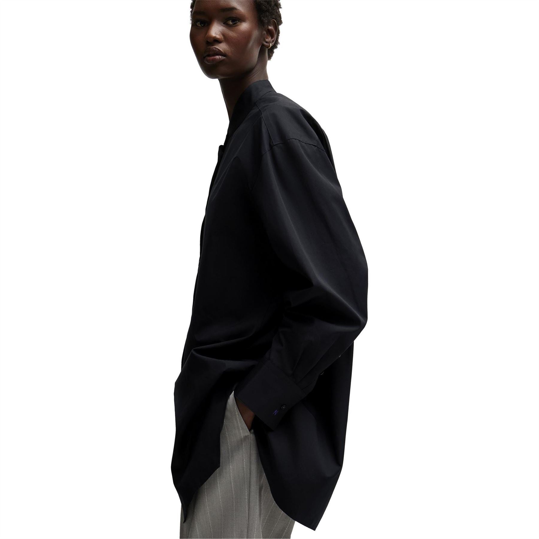 Boss Oversize Fit Band Collar Long Sleeve Shirt