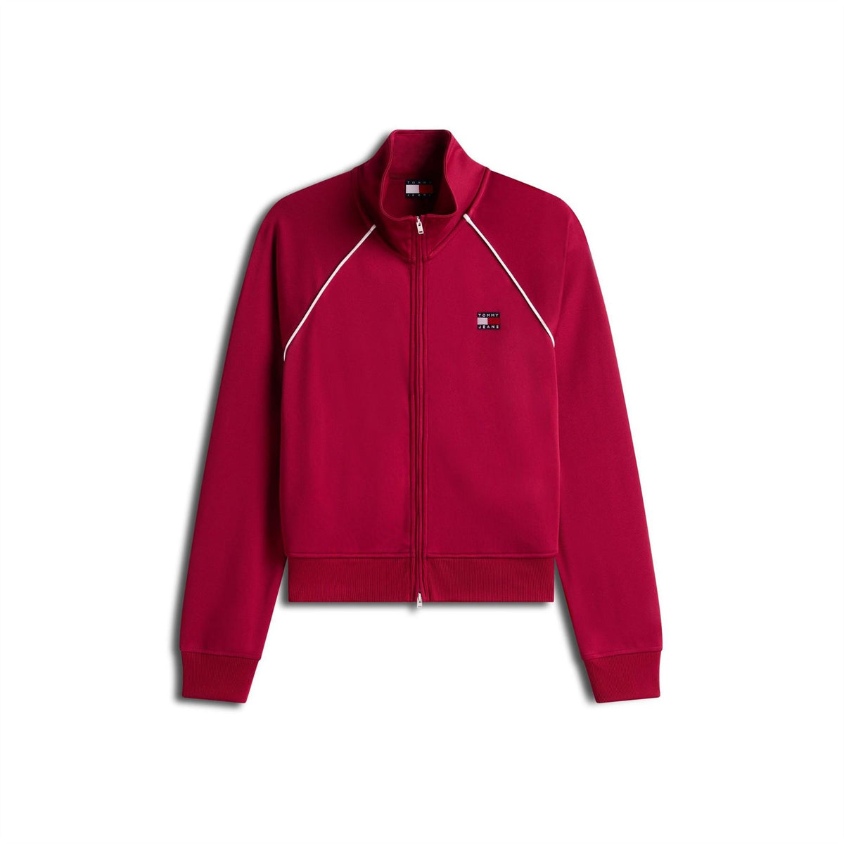Tommy Jeans Badge Solid Patterned Contrast Piping Ribbed Cuff Track Jacket