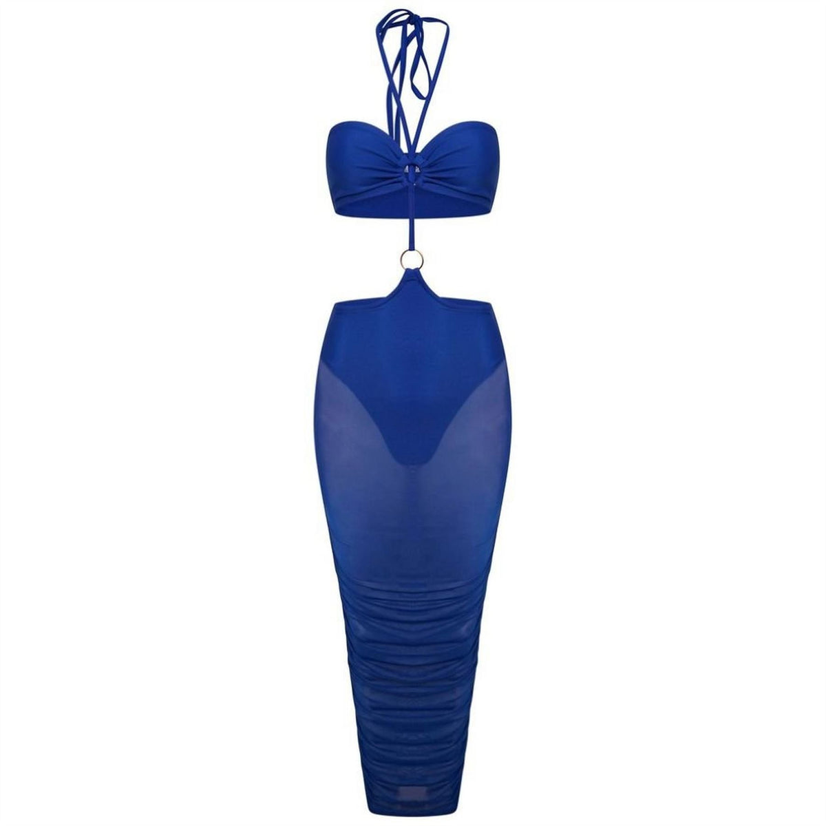 Honeyz Mesh Halter Neck Midi Bodycon Dress