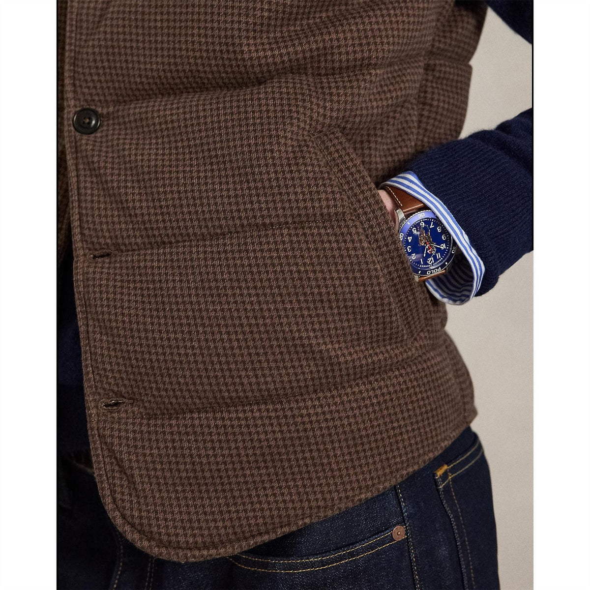 Polo Ralph Lauren Houndstooth Patterned Band Collared Gilet