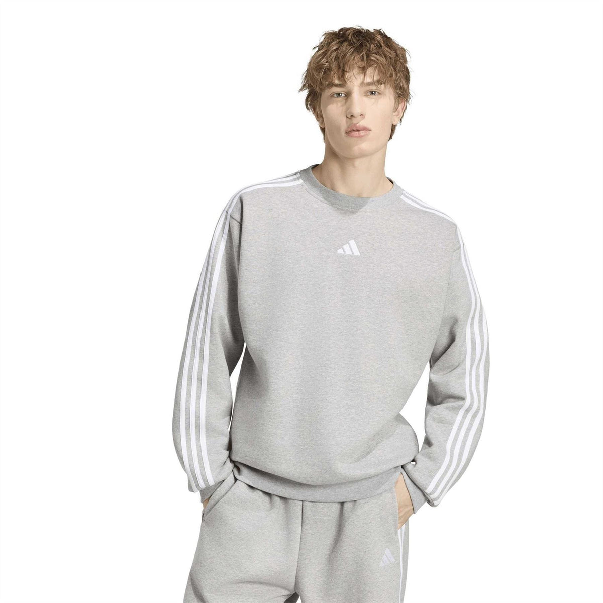 adidas Mens Essentials Crew 3 Stripes Pullover Sweatshirt