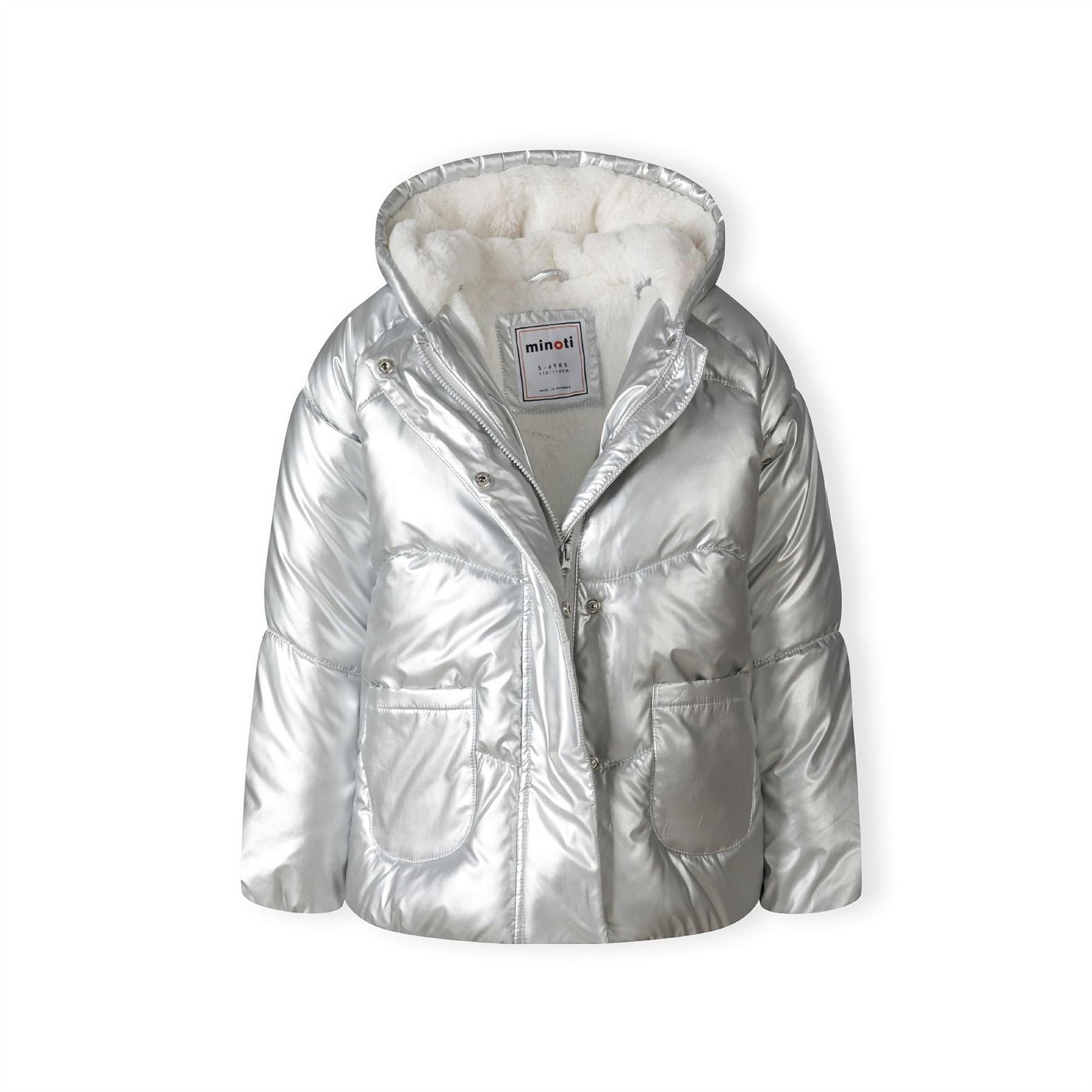 Minoti Girls Padded Jacket Metallic Silver