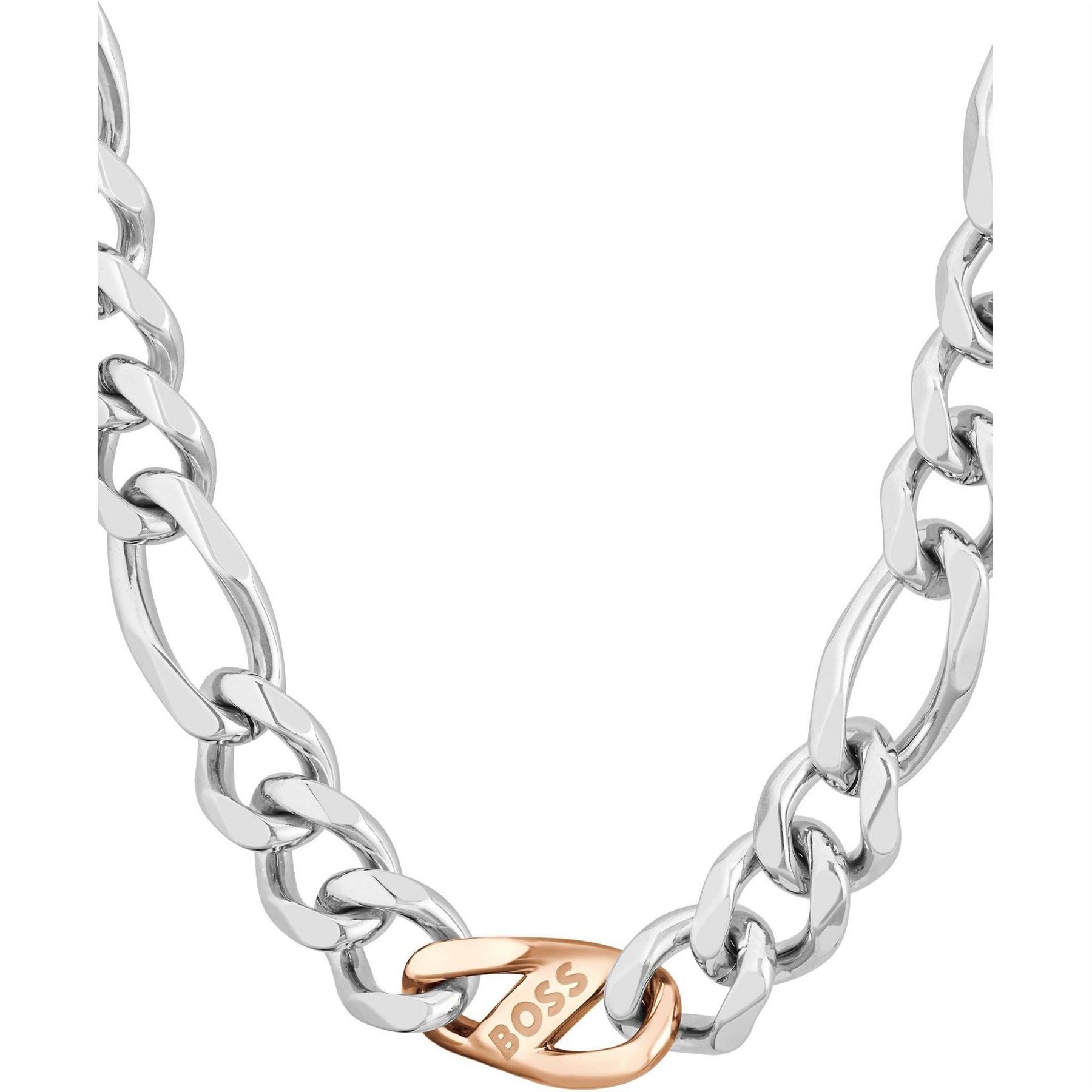 Boss Rian Stainless Steel And Carnation Gold Ip Figaro Chain