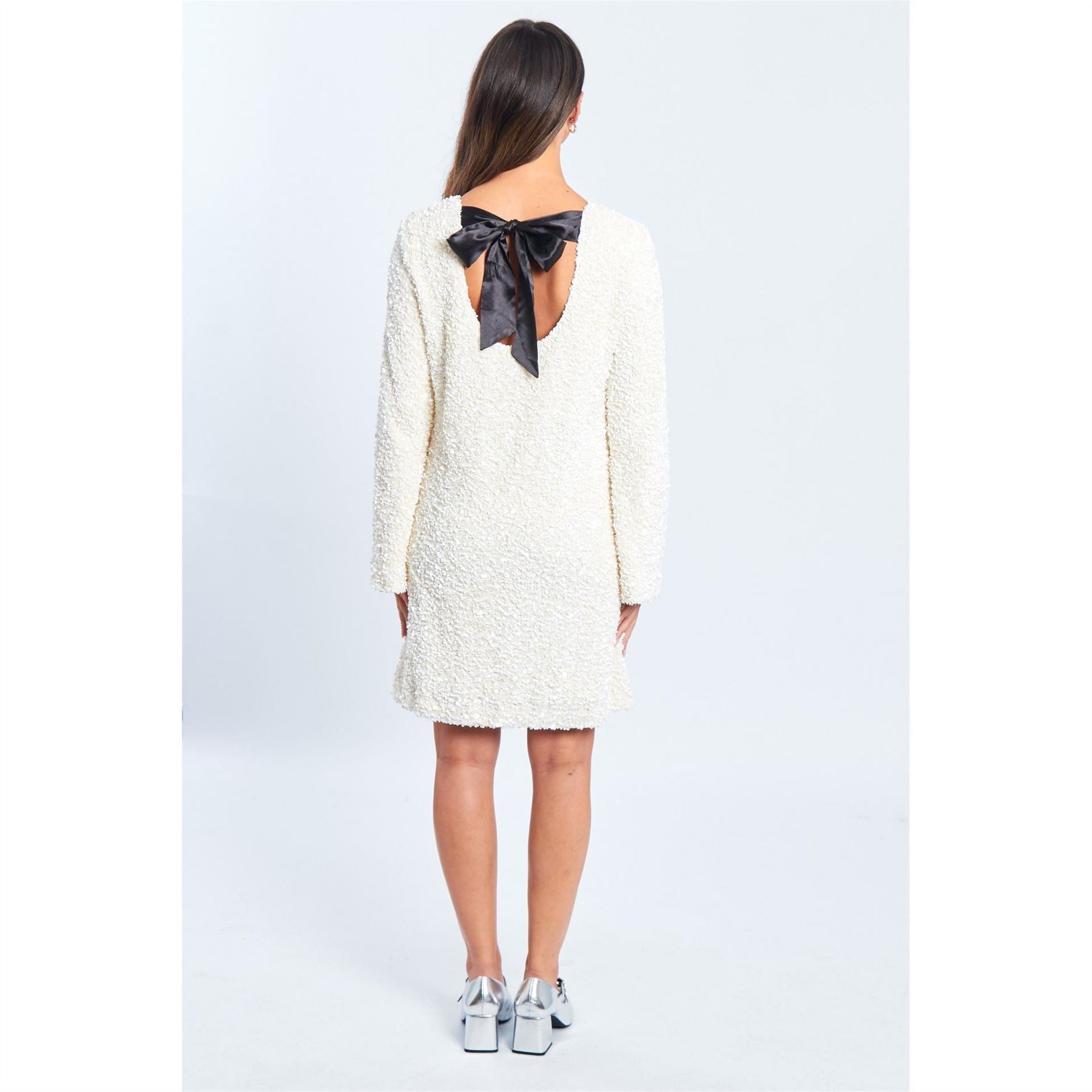 Be You Sequin Bow Crew Neck Knee Length A-Line Dress