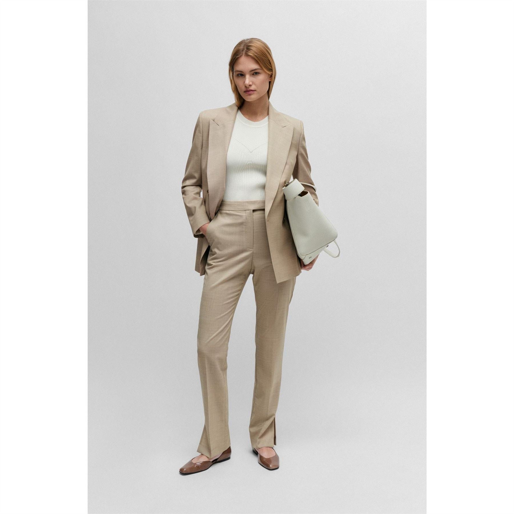 Boss Solid Patterned Slim Straight Trousers