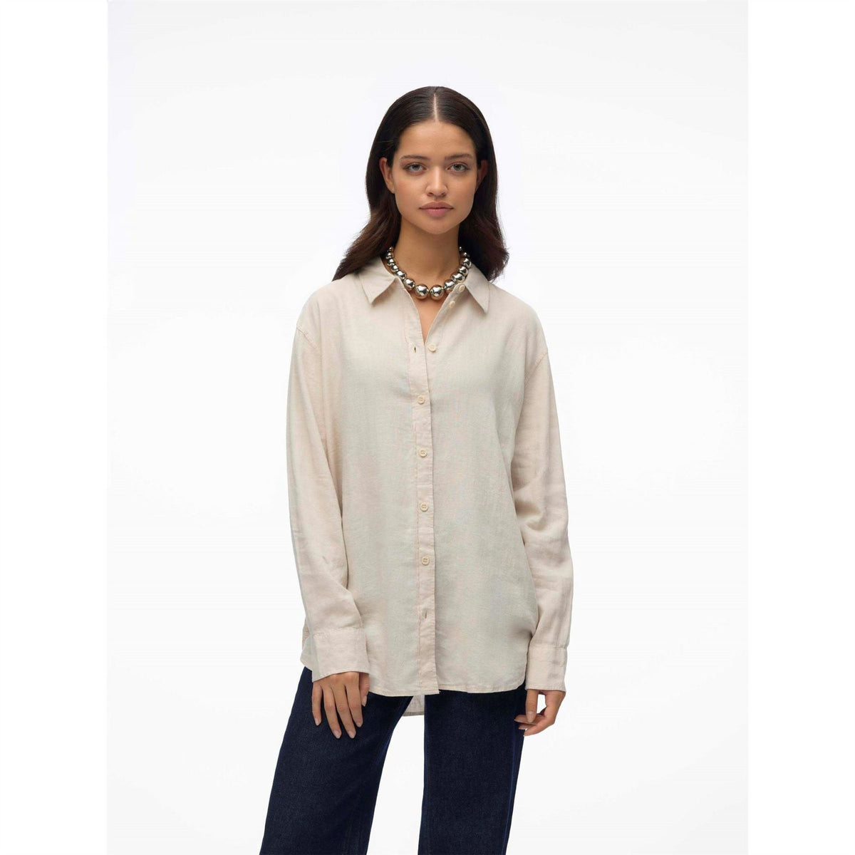 Vero Moda Button Placket Collared Neck Long Sleeve Shirt