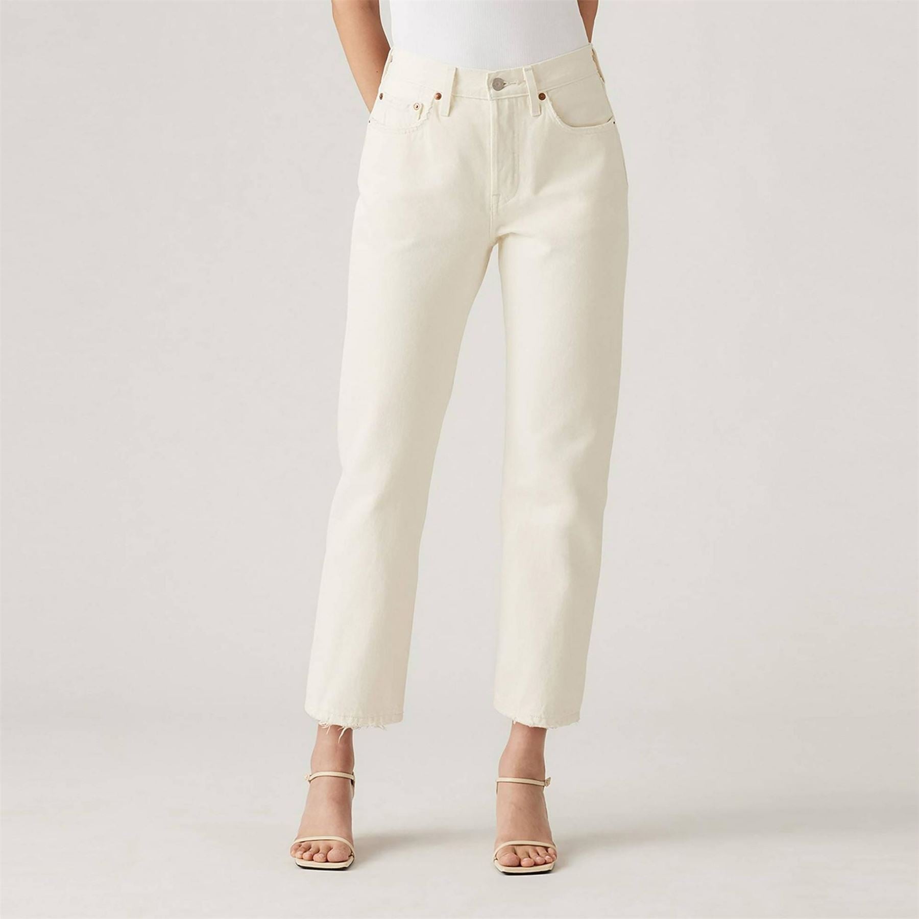 Levis 501 Cropped Mid Rise Cotton Straight Leg Jeans