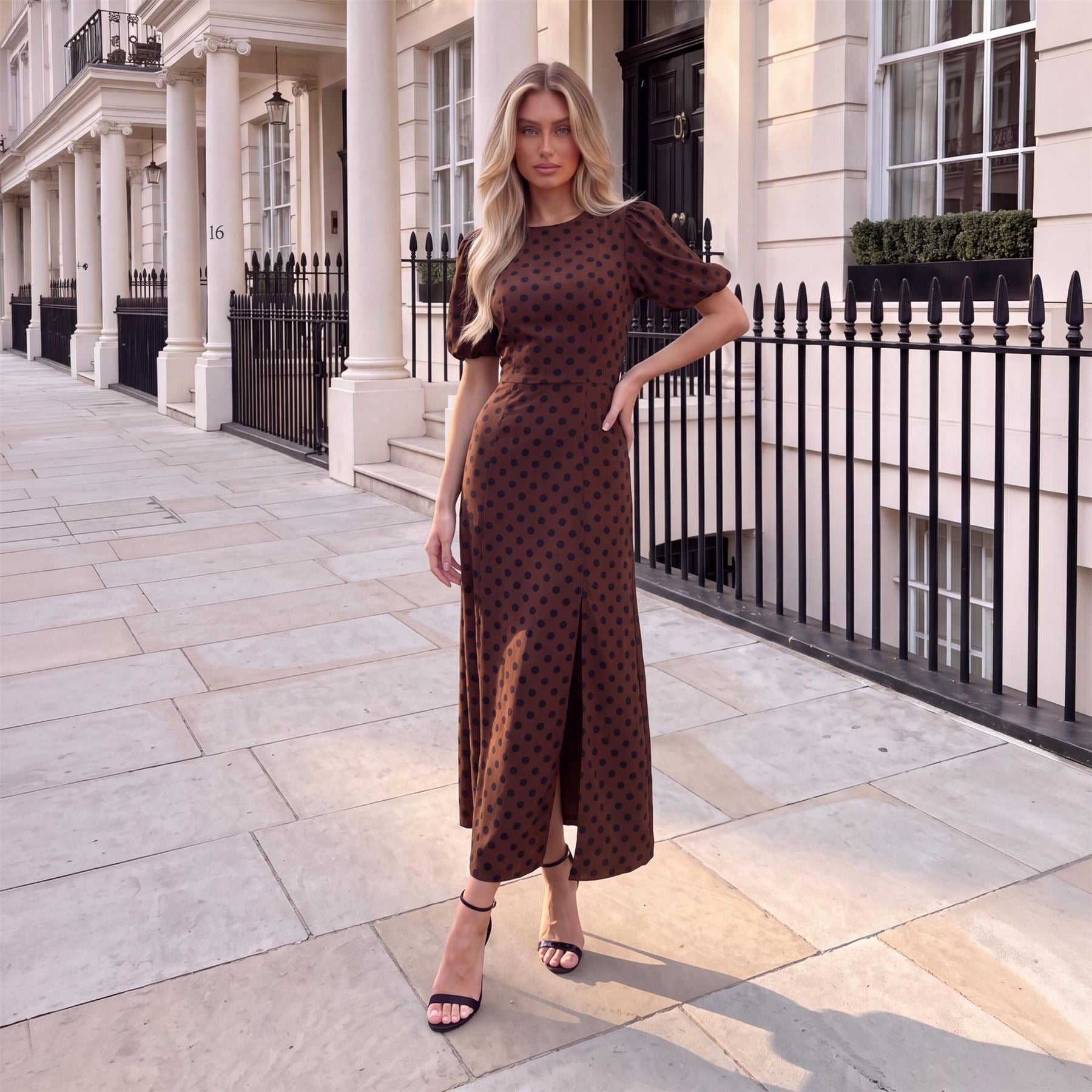 AX Paris Polka Dot Puff Sleeve Midi Dress