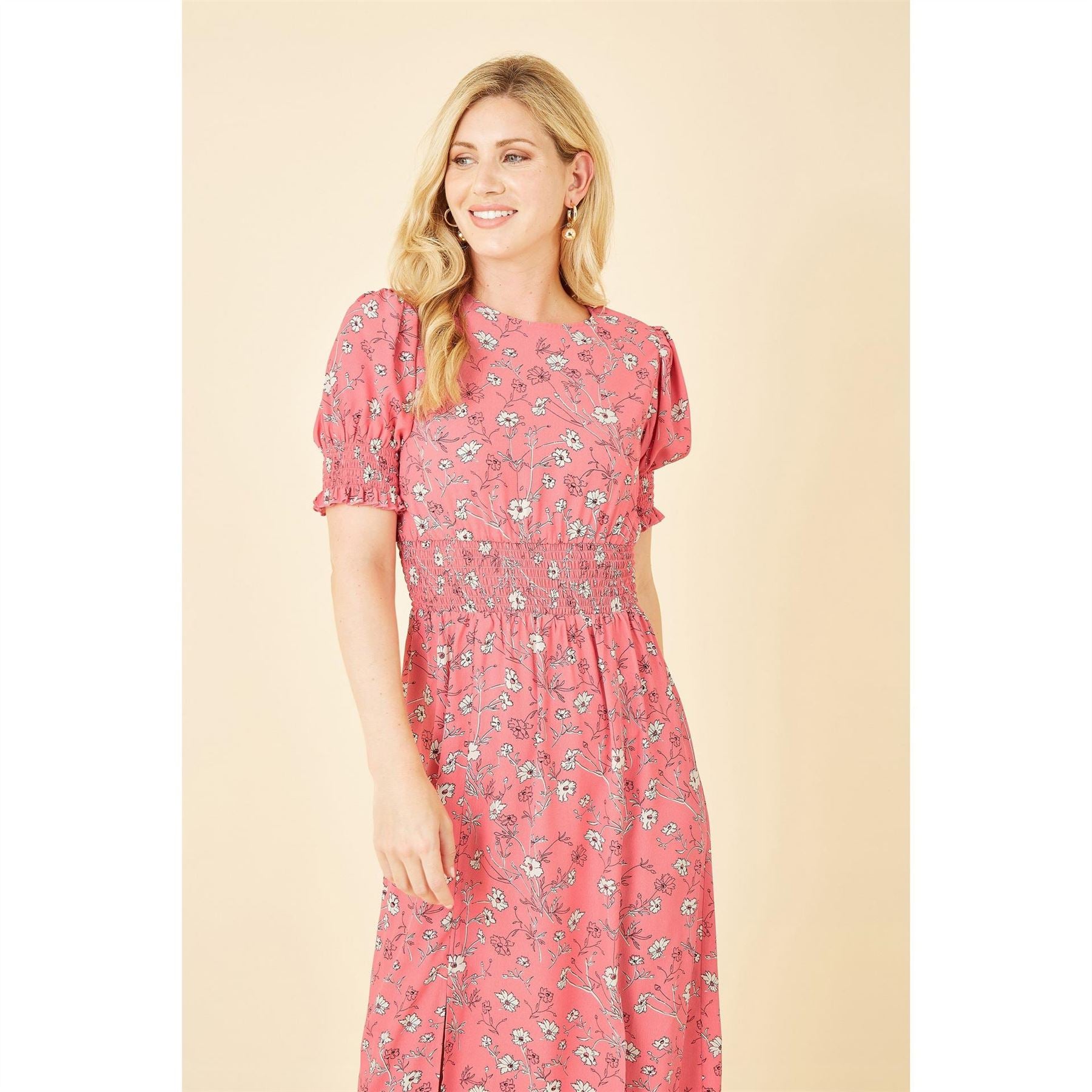 Mela London Floral Ruched Waist Midi Dress