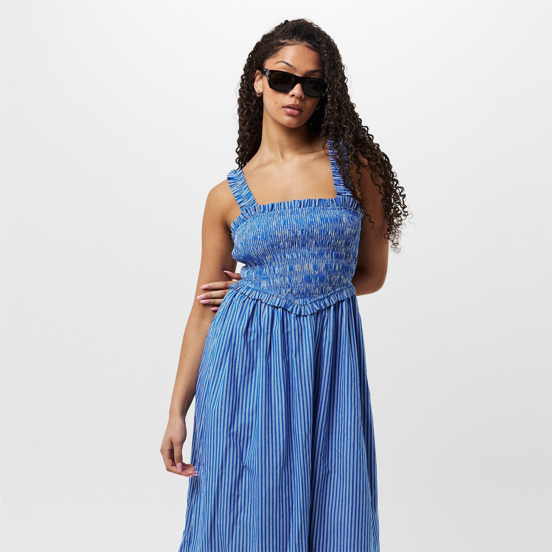Jack Wills Shirred Striped  Maxi Dress