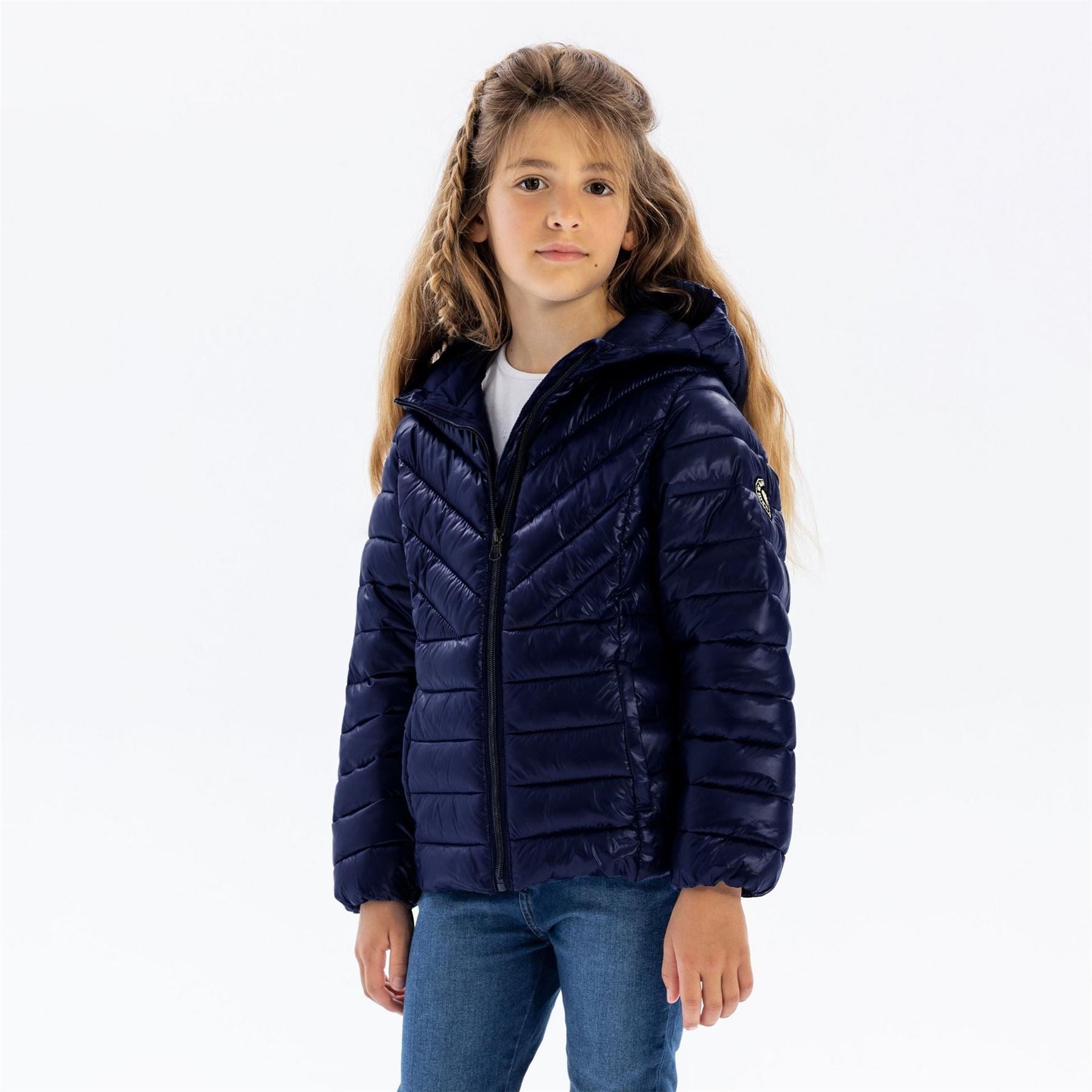 Minoti Girls Quilted Hooded Jacket With Zip Navy
