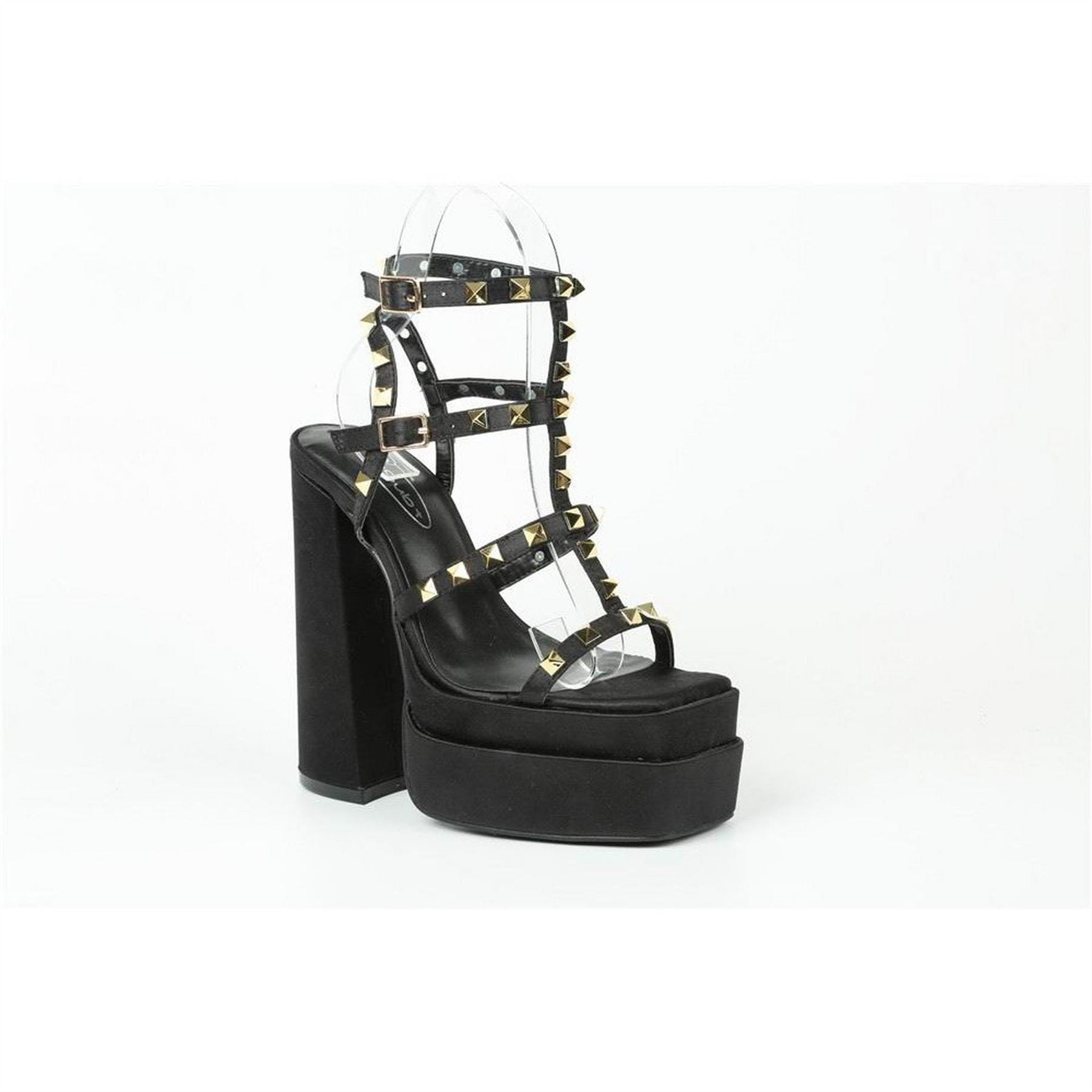Chic Studded Multi Strap Block Heel Platform Heeled Sandal