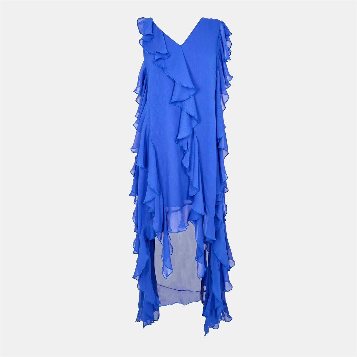 Biba Ruffle V-Neck Sleeveless Midi Dress