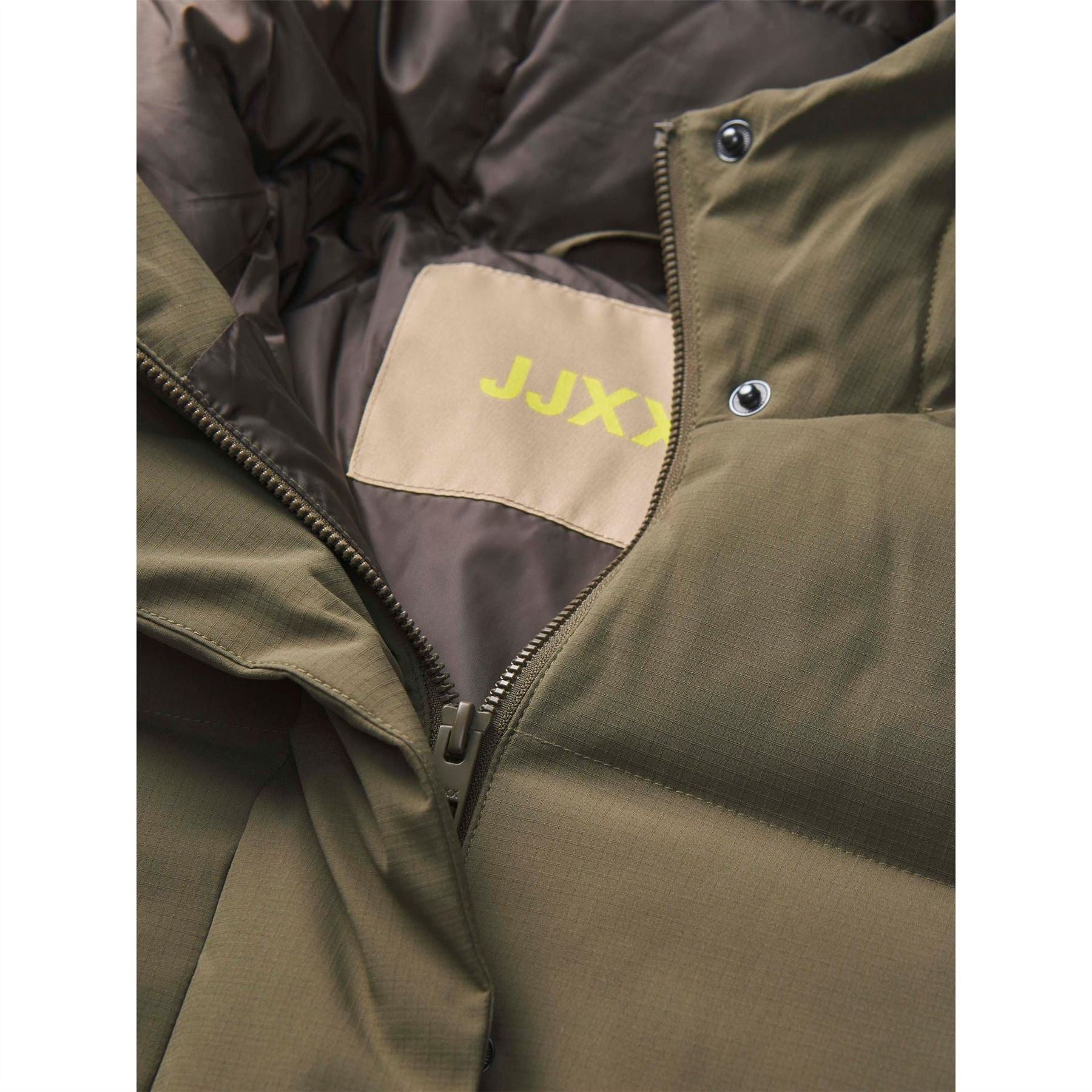 JJXX Womens Global Solid Patterned Hooded Snap Button Puffer Jacket