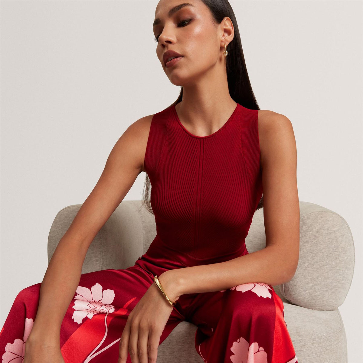 Ted Baker Knit Bodice Floral Printed Trouser Jumpsuit