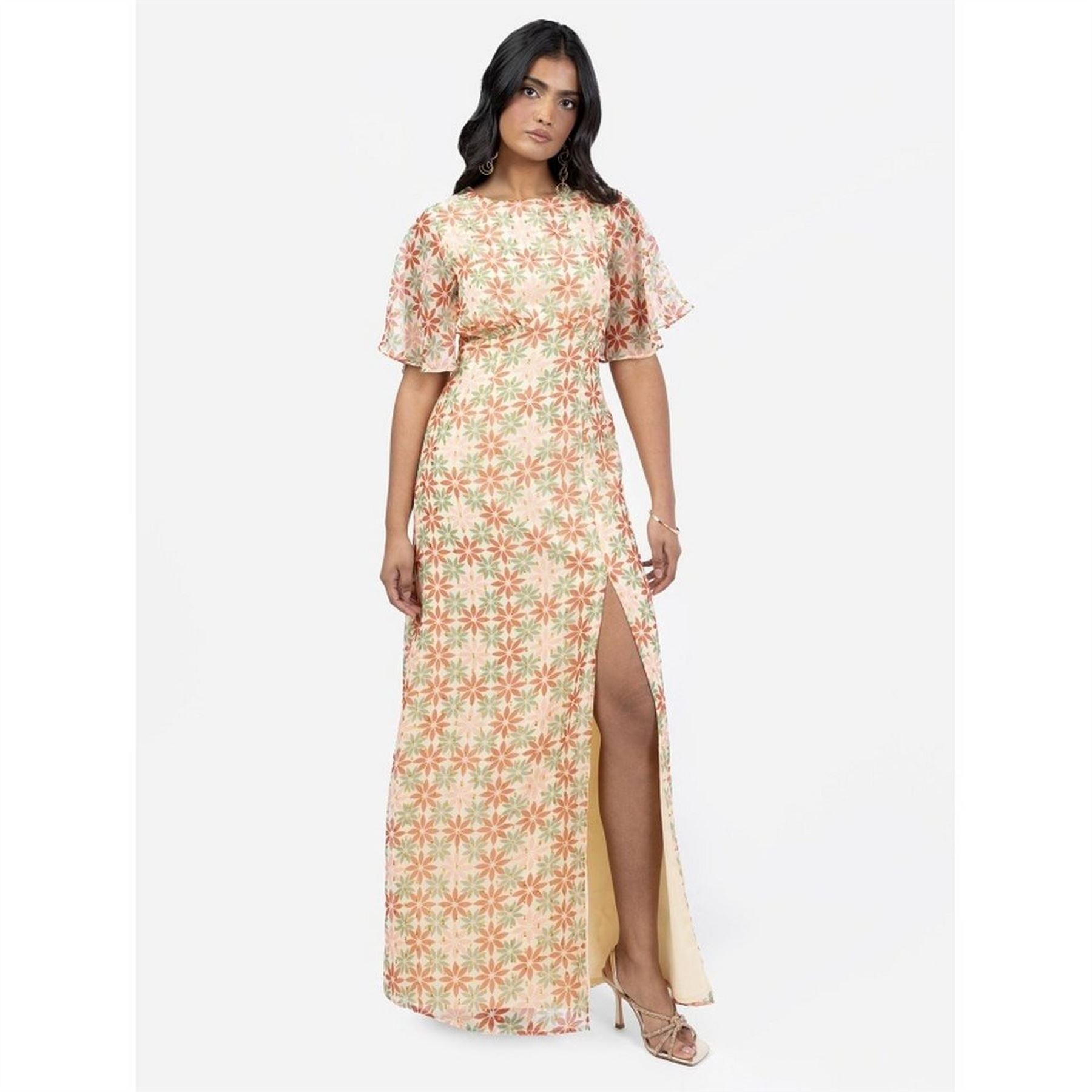 Anaya With Love With Love Recycled Floral Print Open Back Maxi Dress With Split