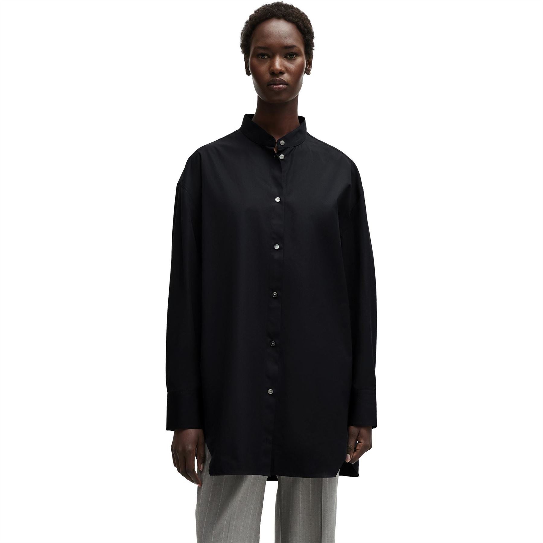 Boss Oversize Fit Band Collar Long Sleeve Shirt