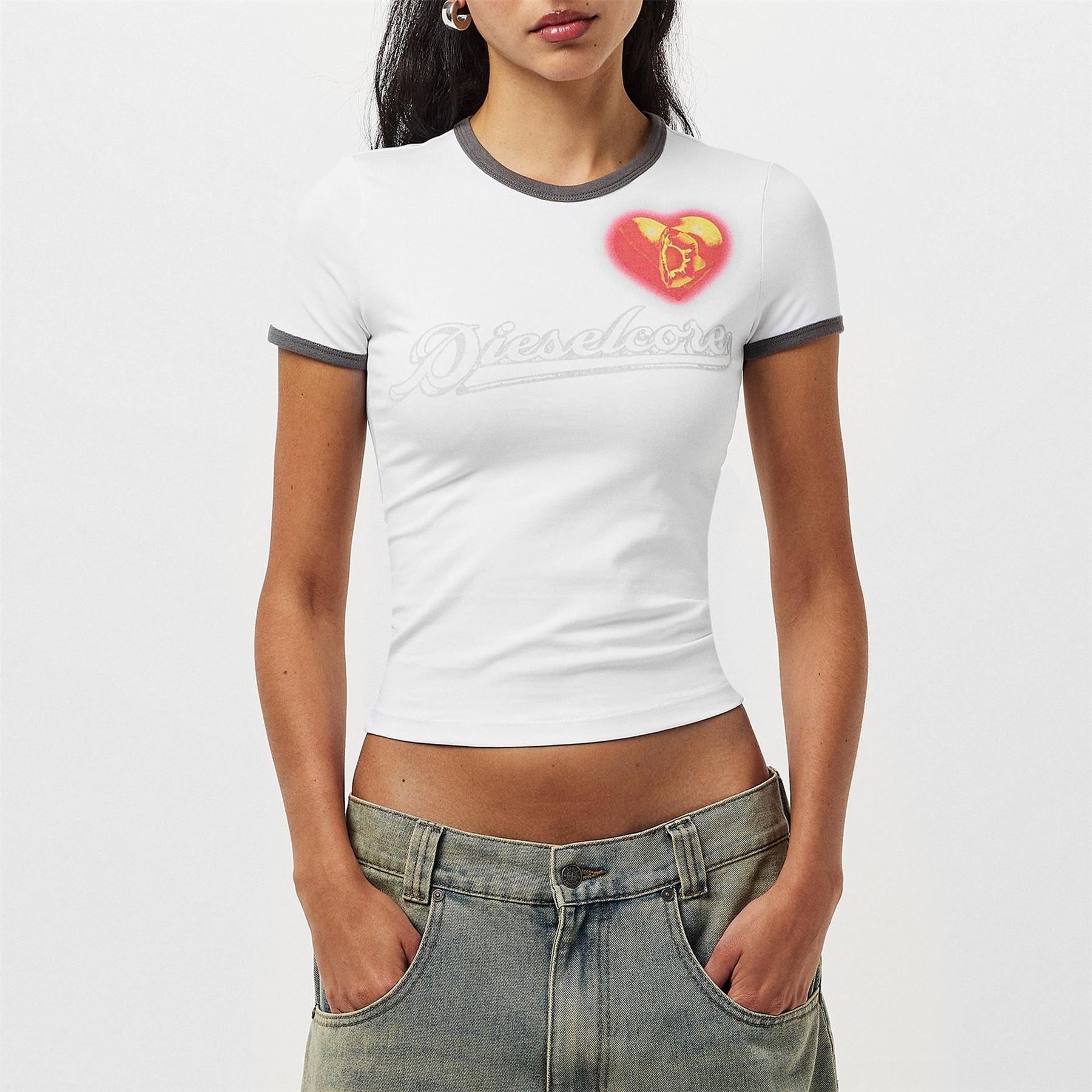 Diesel Heart Slim Fit Cropped Crew Neck T-Shirt