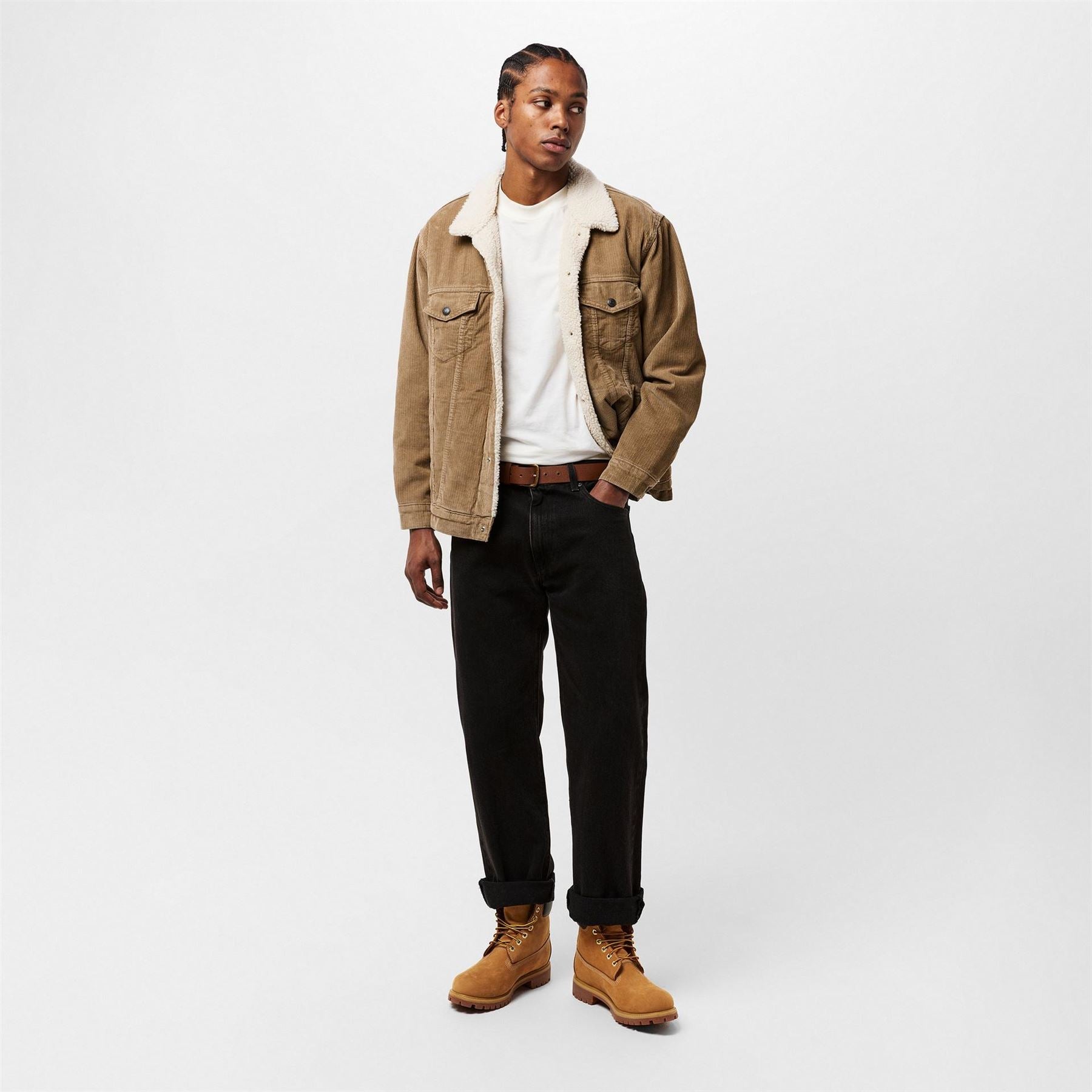Levis Relaxed Fit Solid Patterned Sherpa Denim Jacket with Chest Pocket