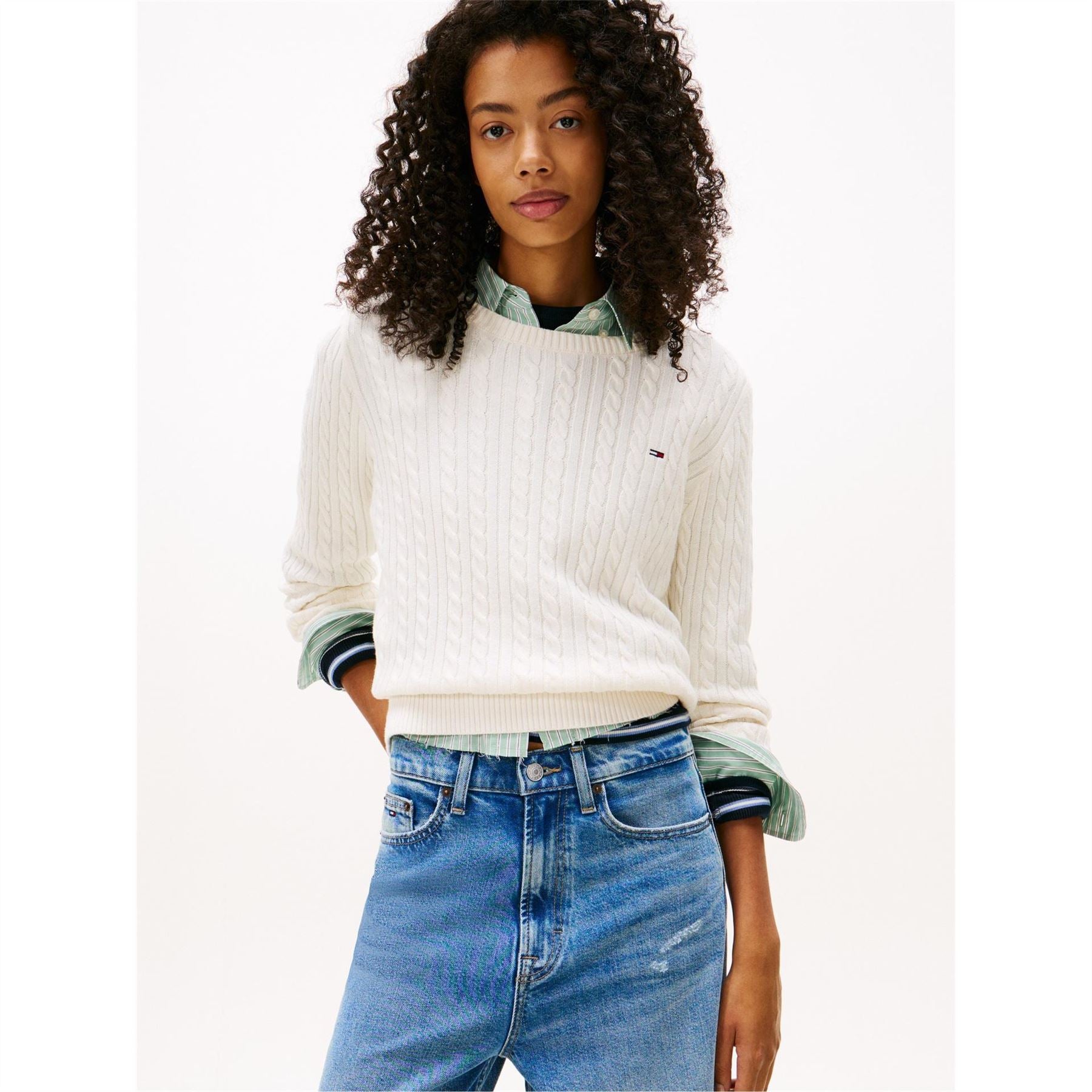 Tommy Jeans Cable Knit Crew Neck Long Sleeve Sweater