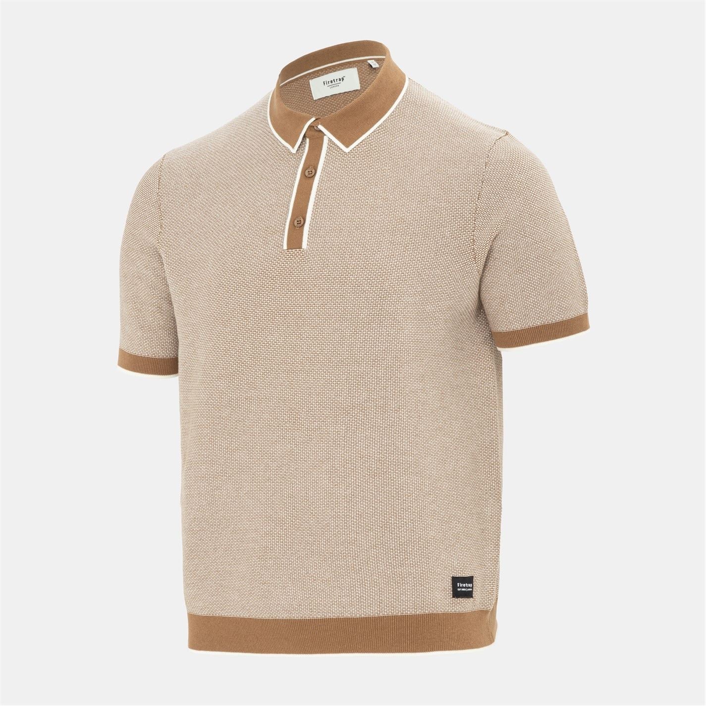 Firetrap Mens Quarter Short Sleeve Ribbed Knit Button Polo