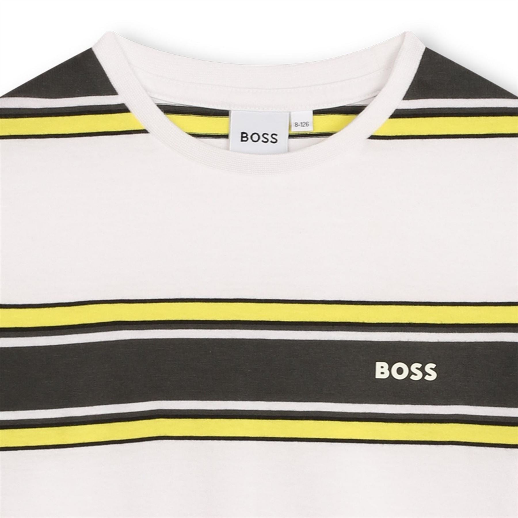 Boss Striped Cotton Short Sleeve Crew Neck T-Shirt