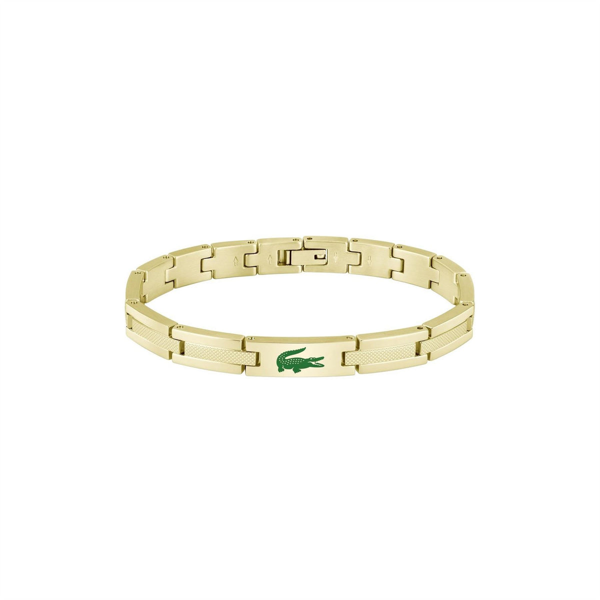 Lacoste Mens Stencil Gold Ip And Green Enamel Crocodile Bracelet