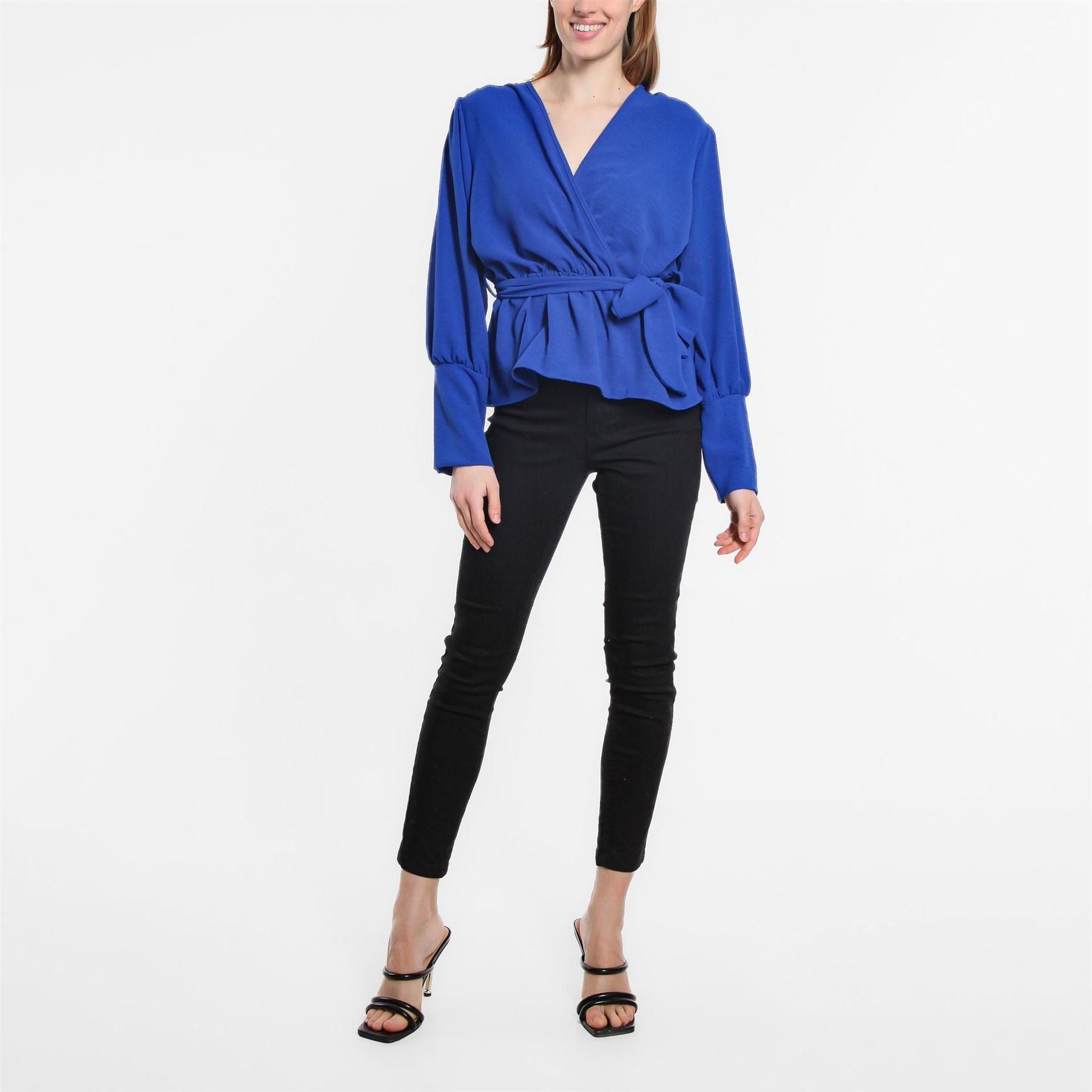 Be You Peplum Wrap V Neck Relaxed Fit Blouse