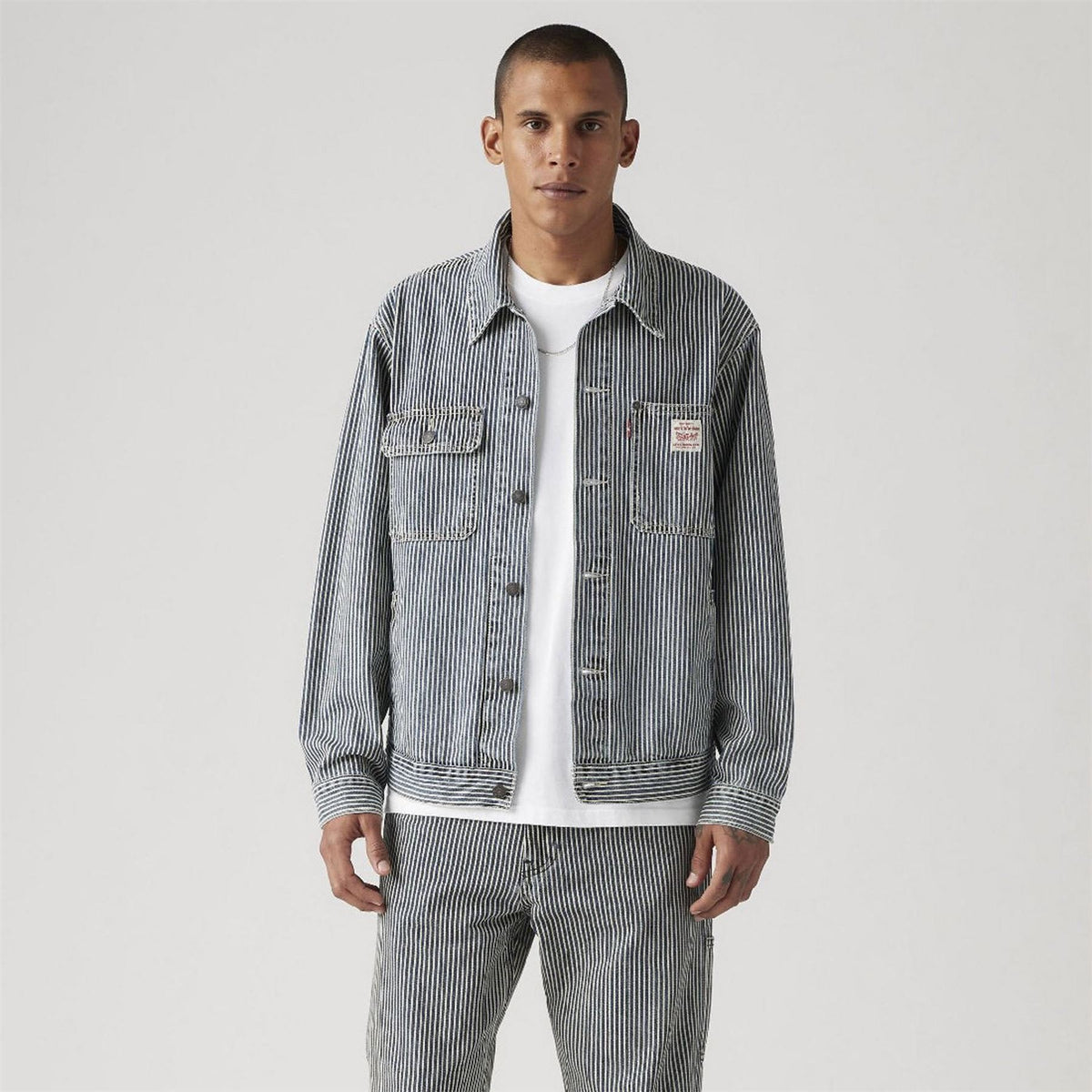Levis Vertical Stripe Trucker Jacket with Woven Cuff