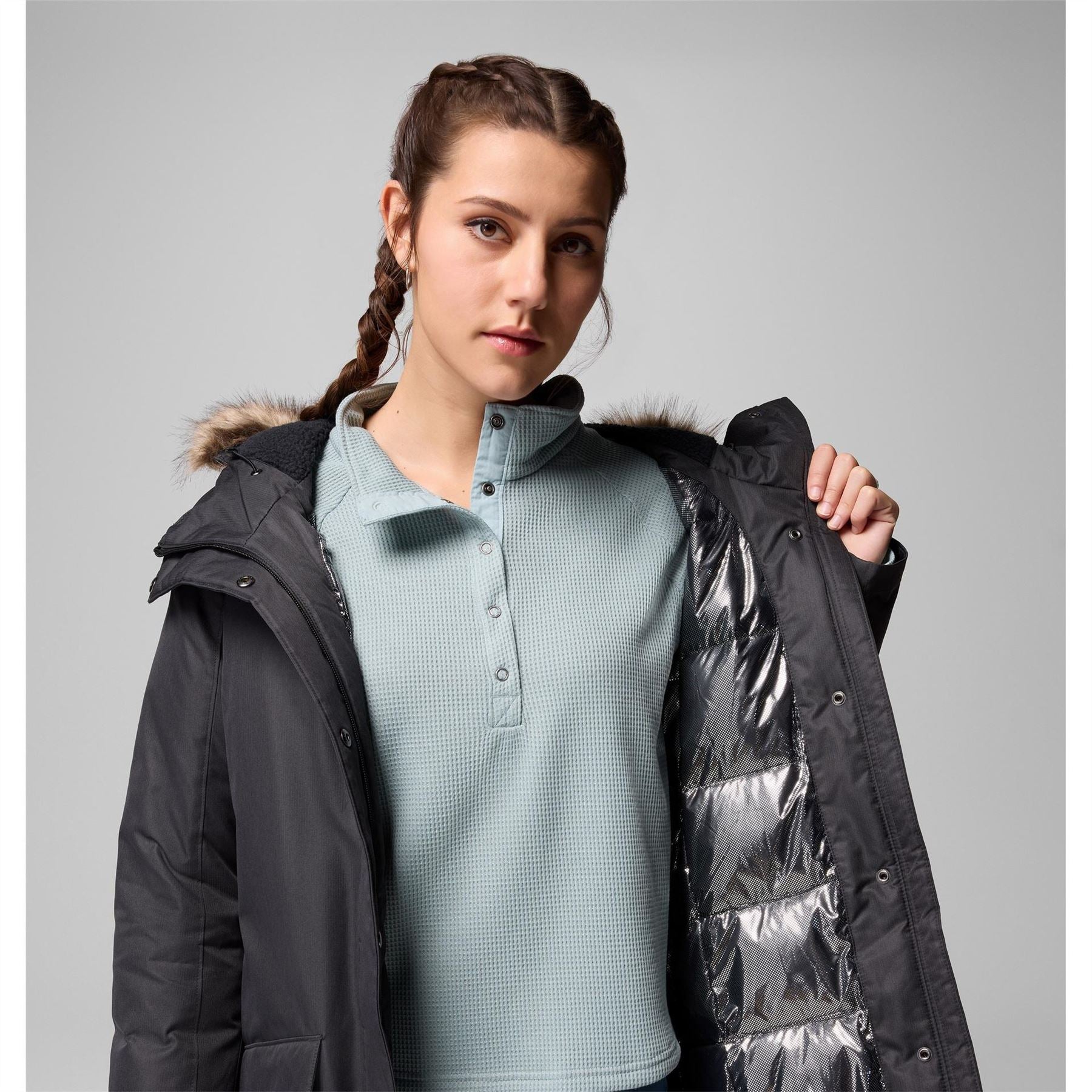 Columbia Womens Suttle Mountain Hooded Solid Patterned Down Jacket