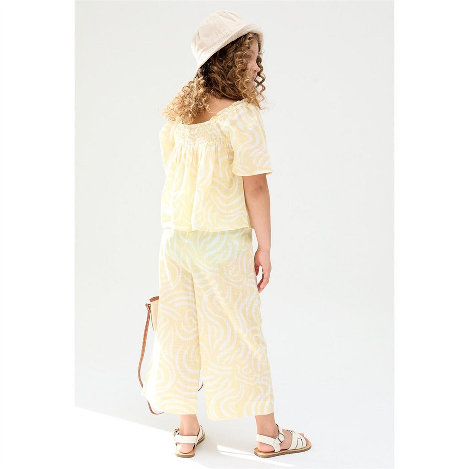 Raffya Kids Nia Shirred Neck Zebra Swirl Print Co Ords Set In Yellow