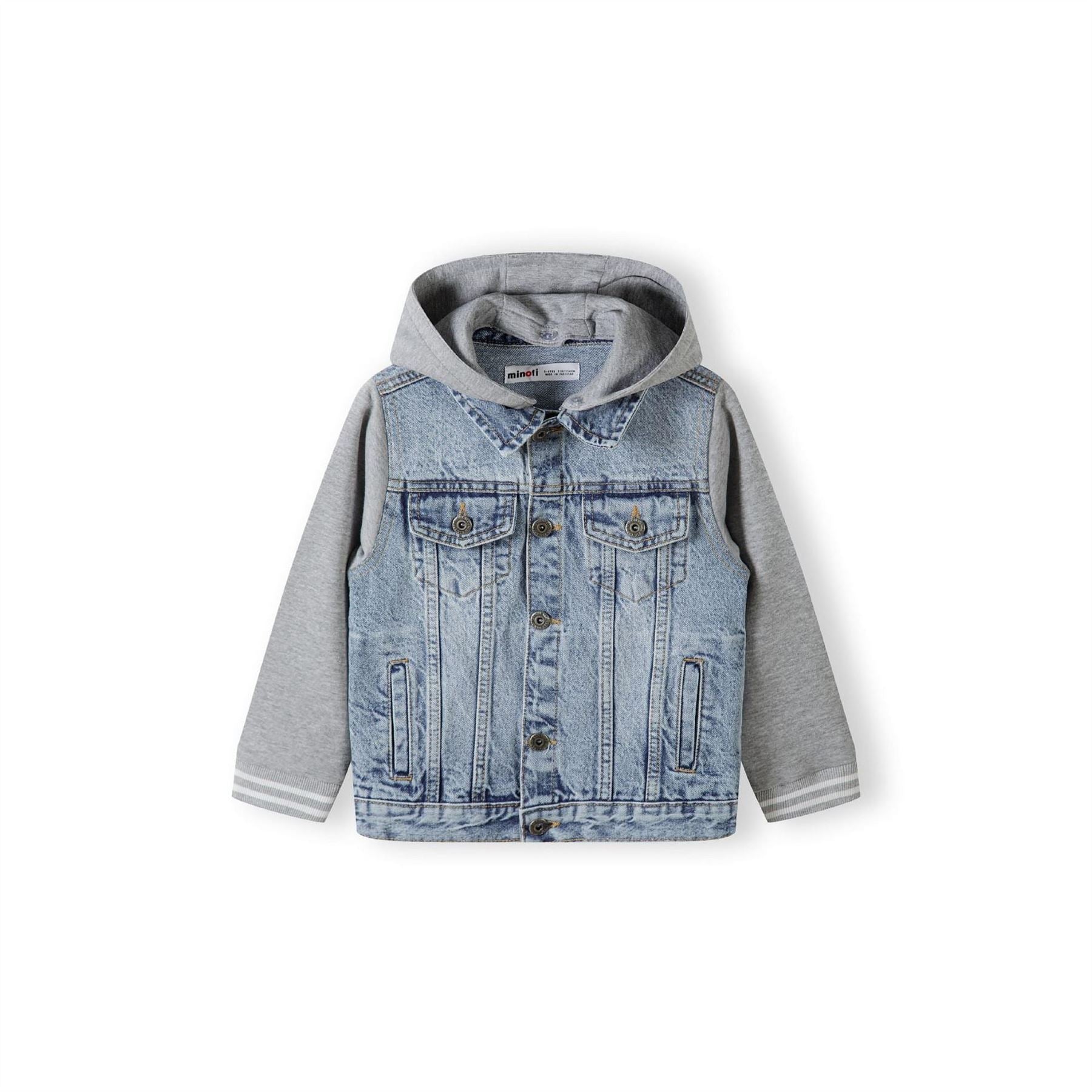Minoti Boys Denim Jacket Fleece Sleeves Detachable Hood Light Blue