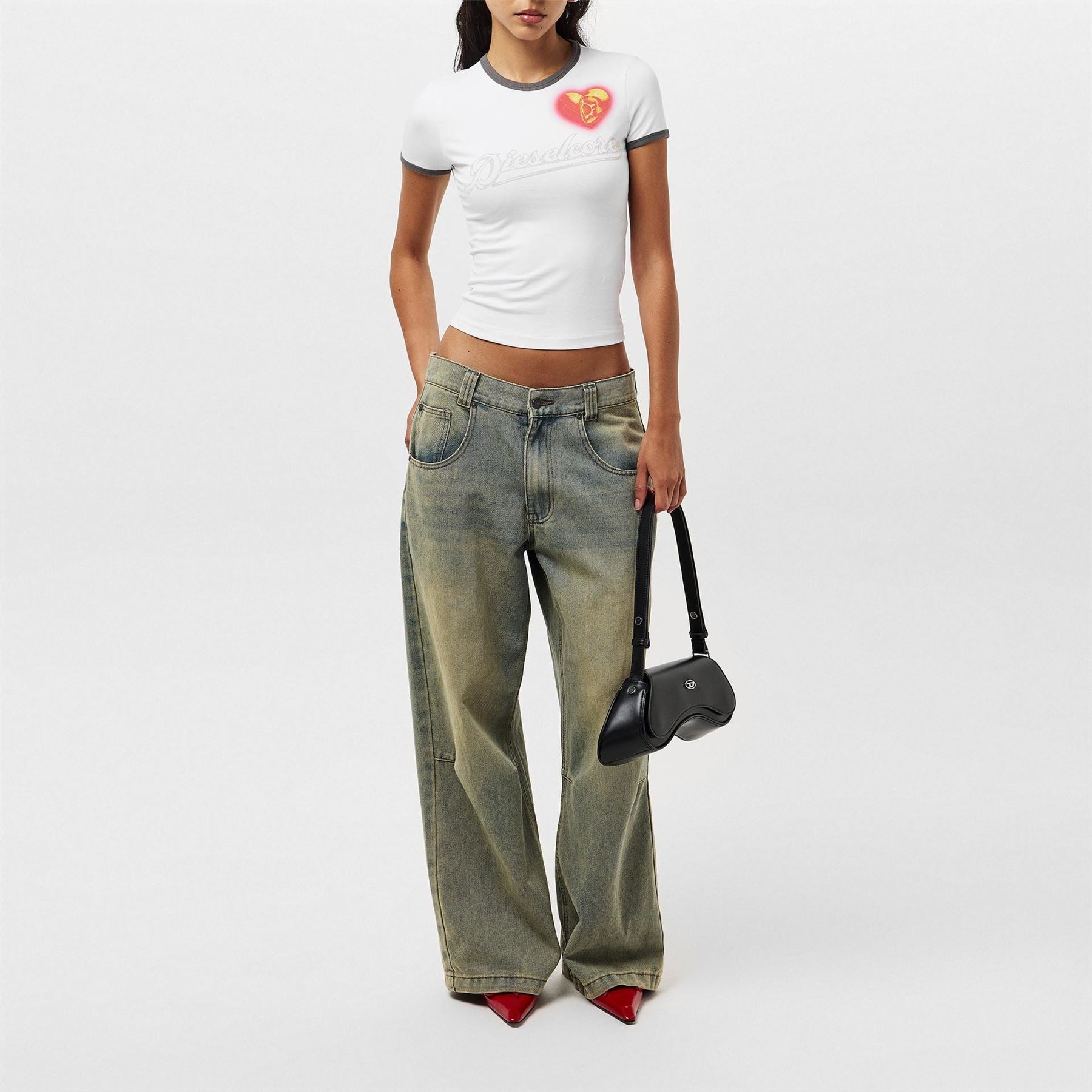Diesel Heart Slim Fit Cropped Crew Neck T-Shirt