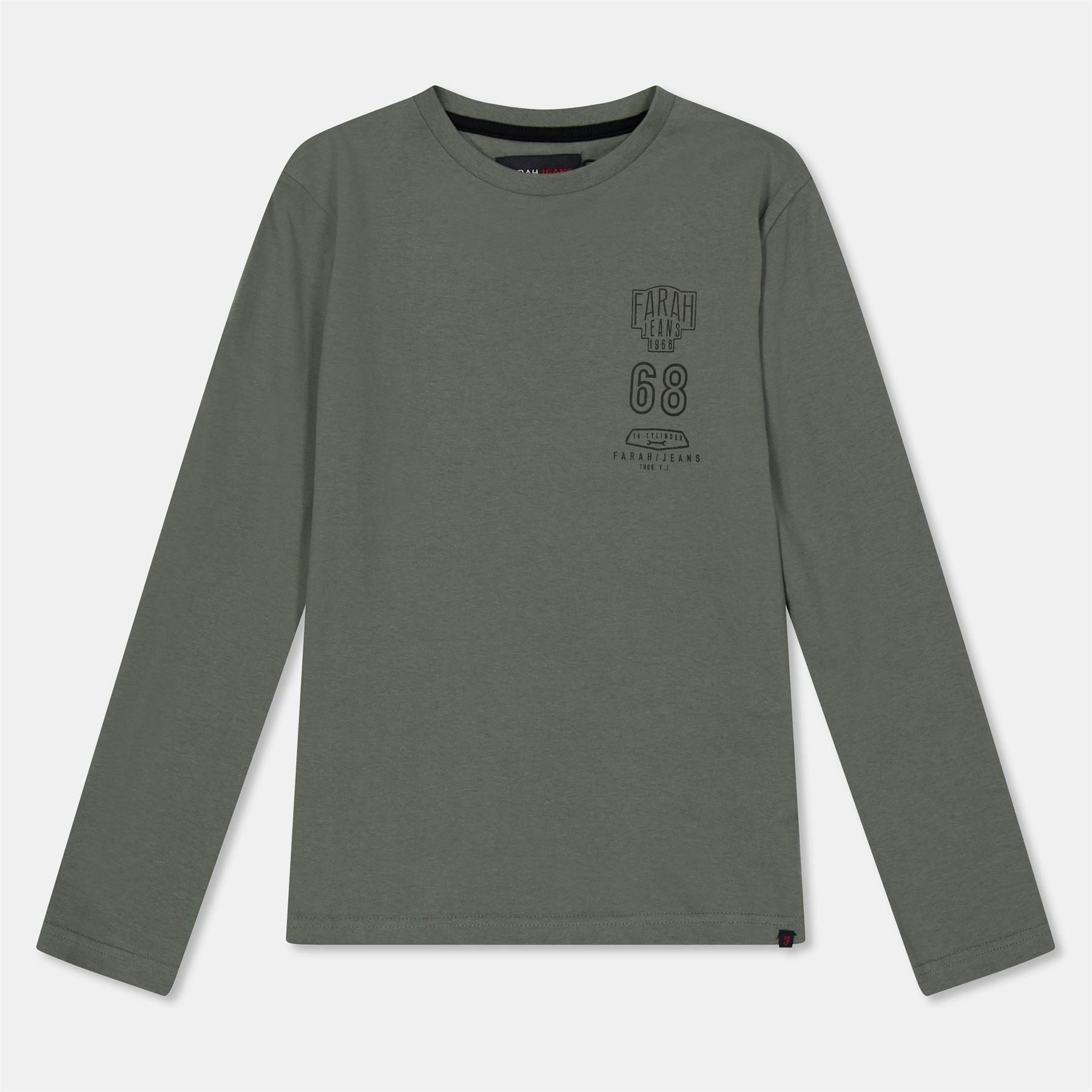 Farah Printed Logo Lettering Crew Neck Long Sleeve T-Shirt