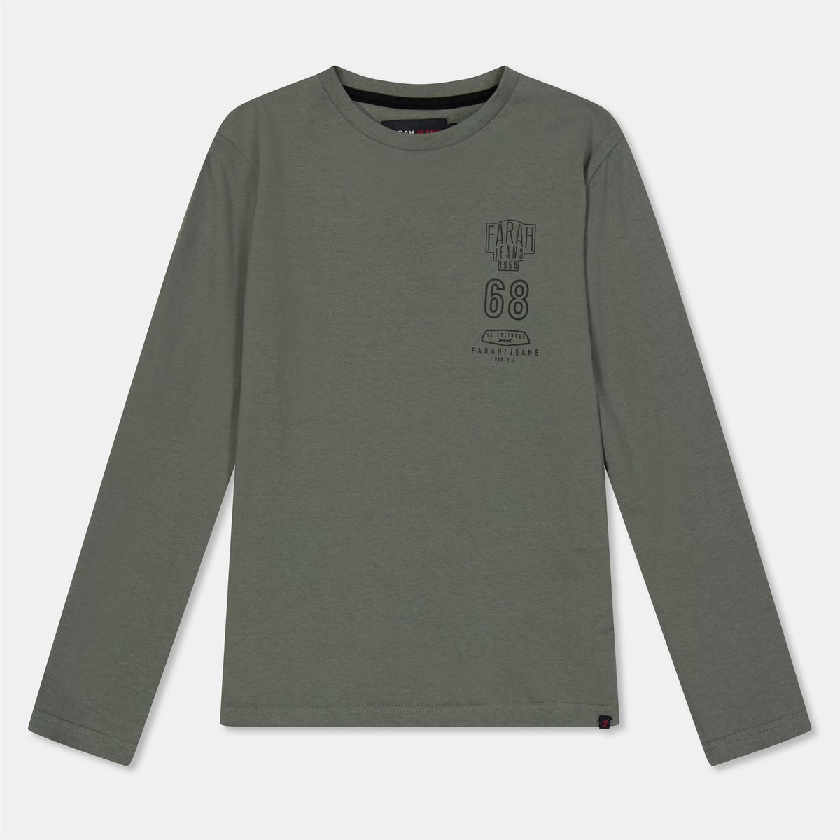Farah Printed Logo Lettering Crew Neck Long Sleeve T-Shirt