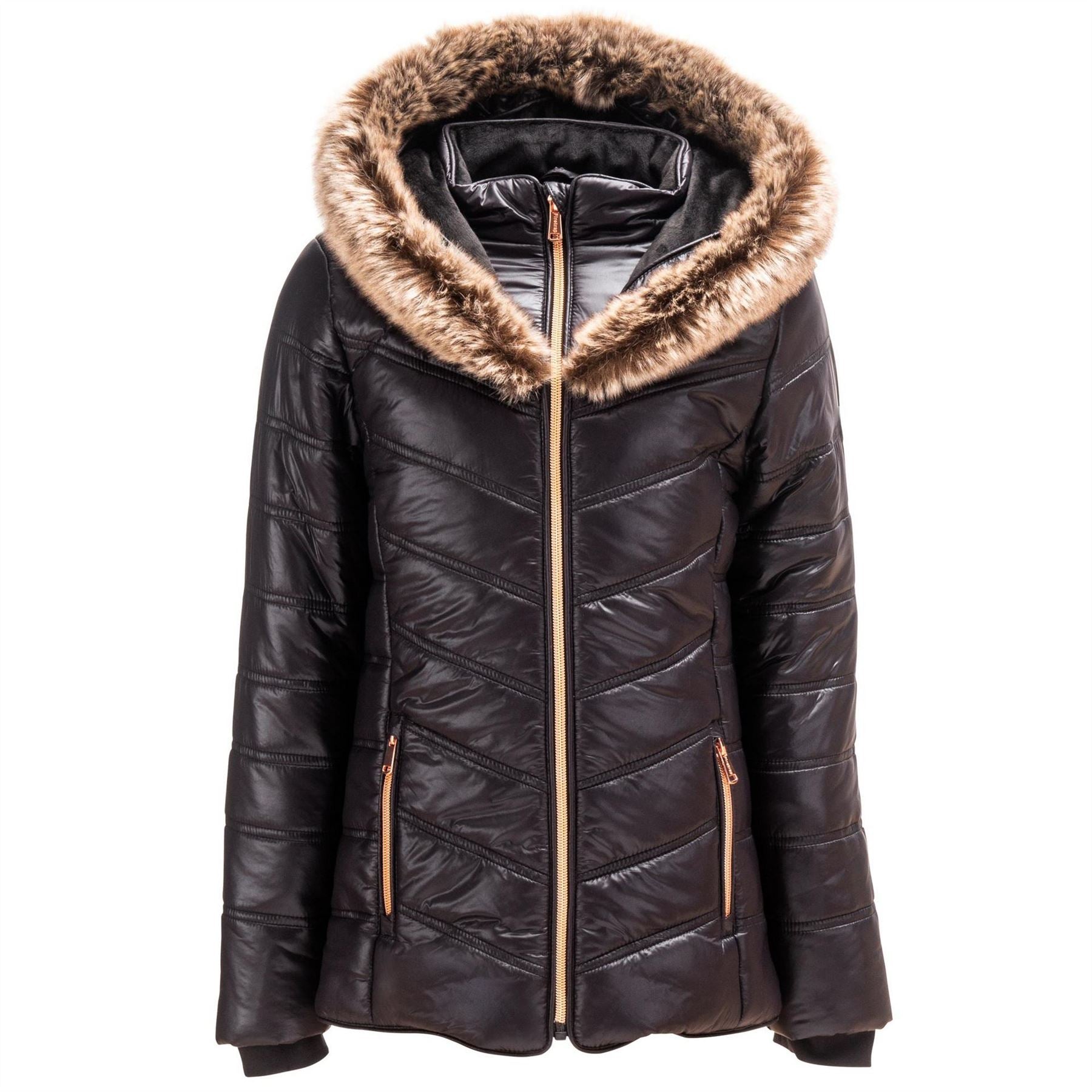 Firetrap Junior Girls Luxe Bubble Jacket With Fur Trimmed Hood