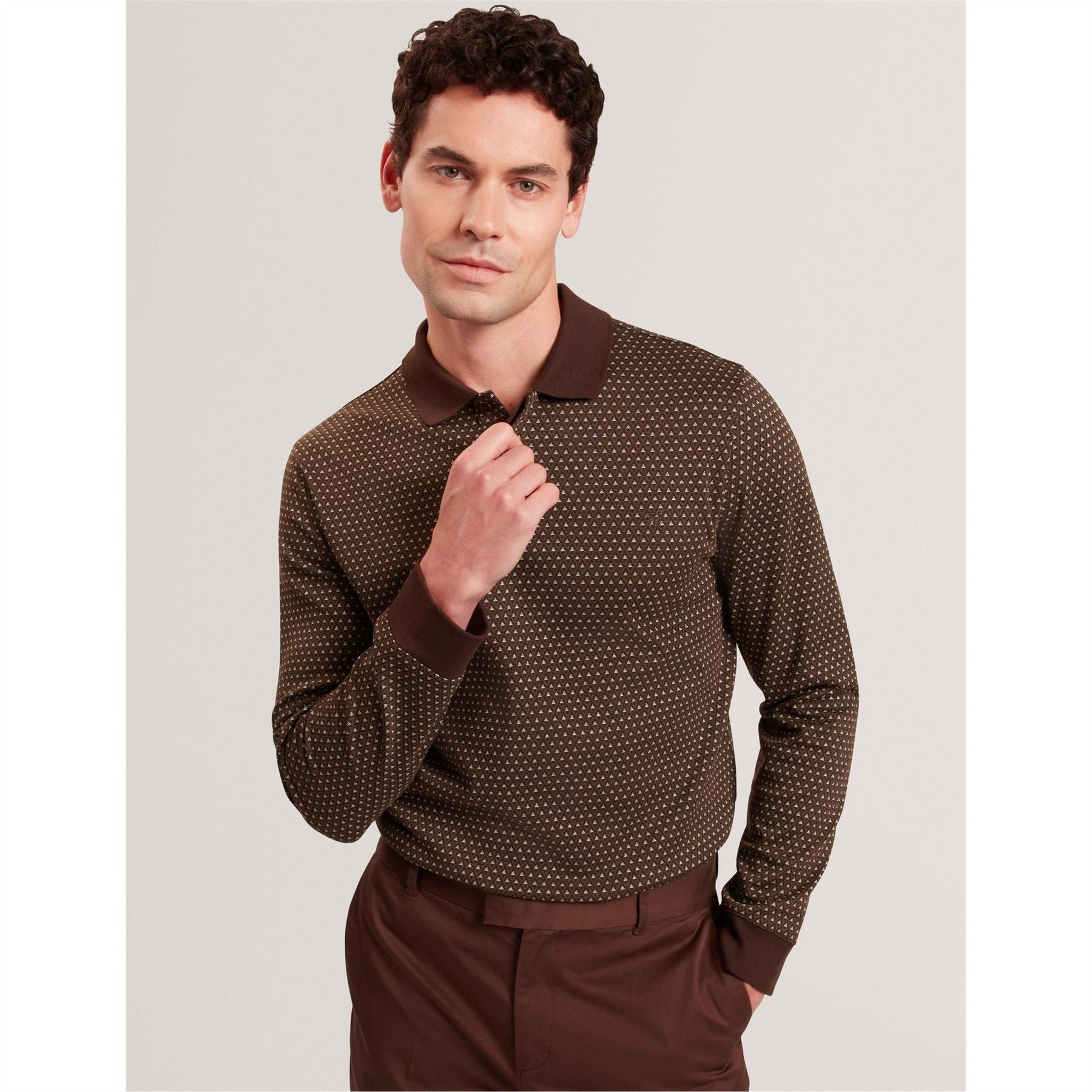 Ted Baker Jacquard Long Sleeve Collared Polo Shirt