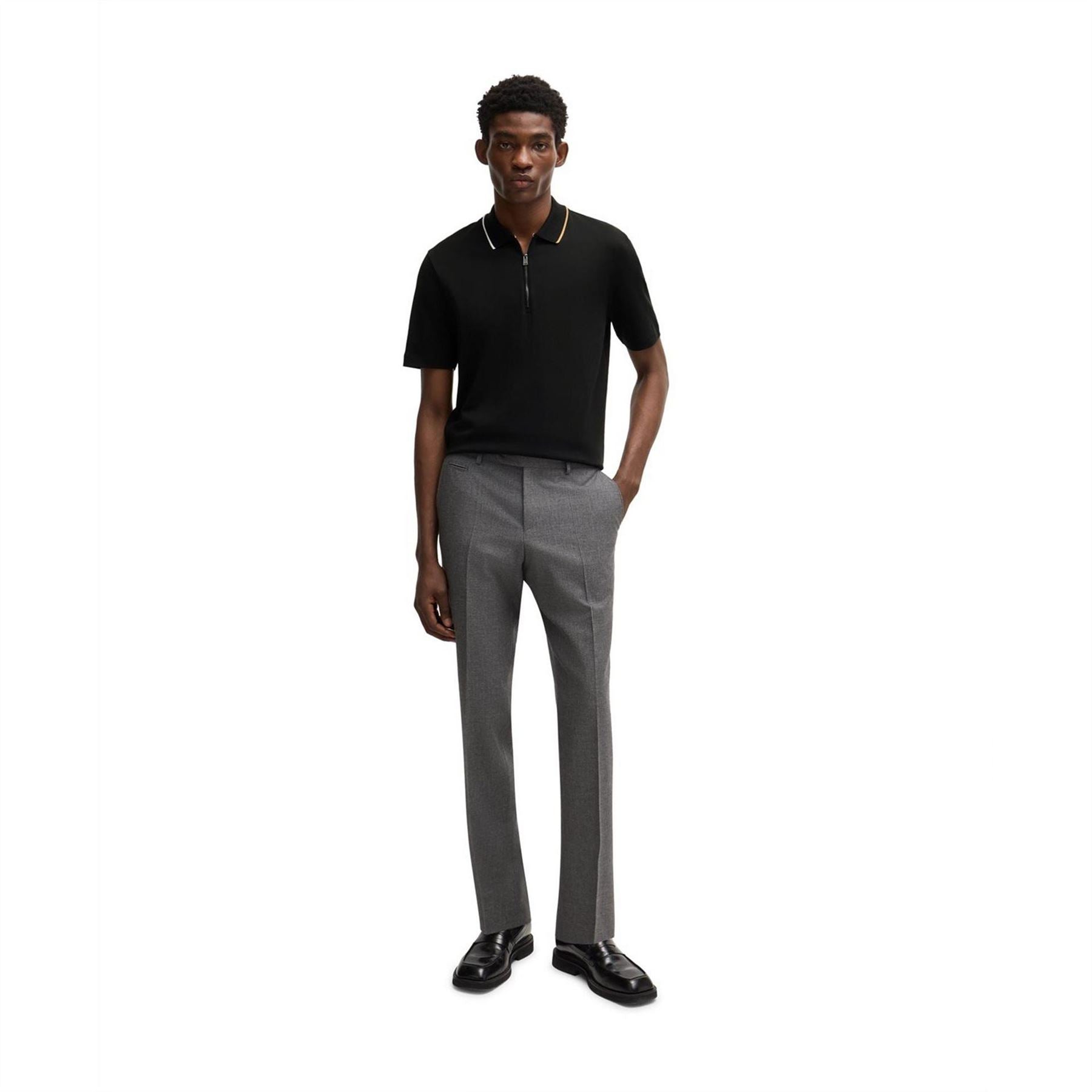 Boss Paras Quarter Zip Cotton Short Sleeve Polo Shirt