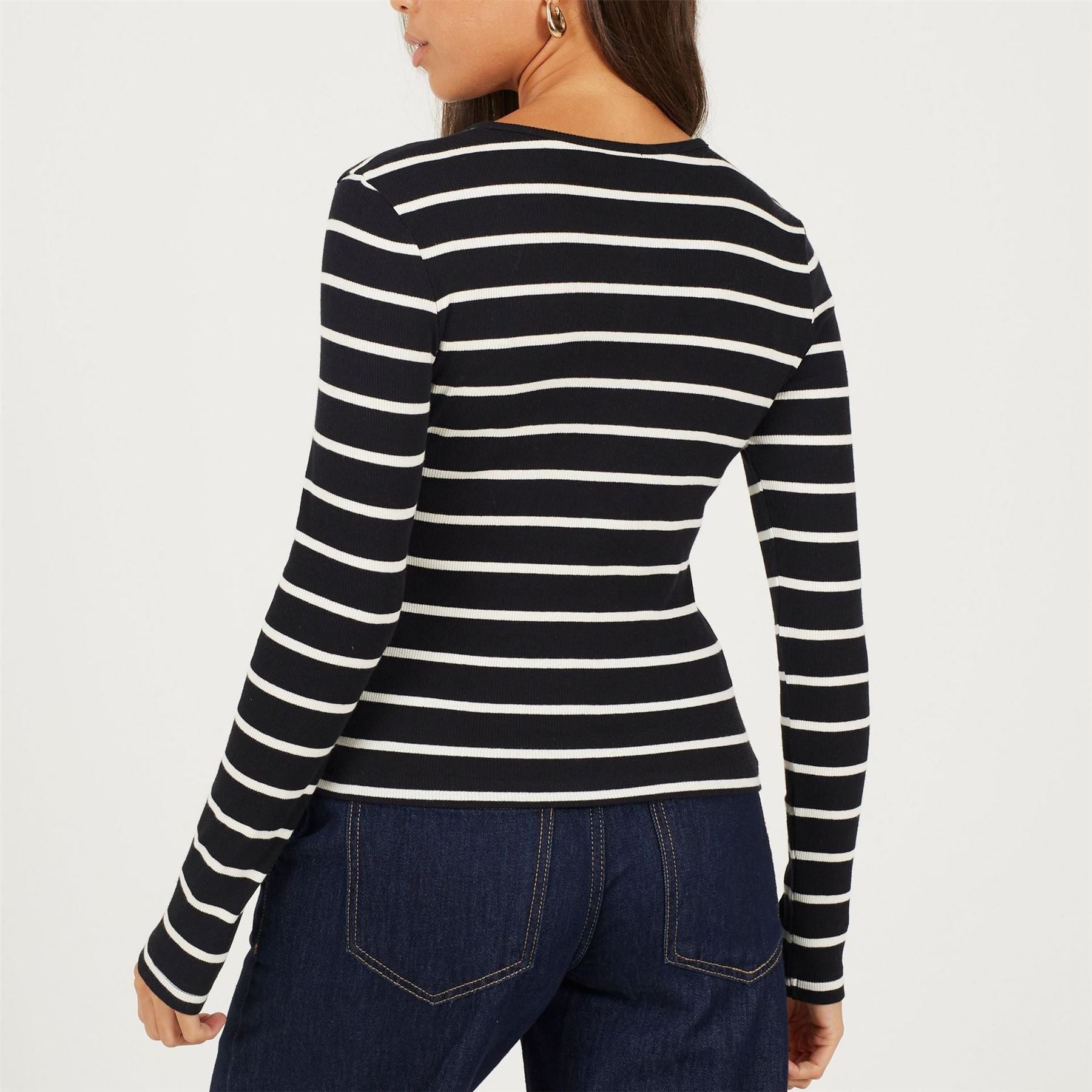 Brave Soul Womens Long Sleeve Button Down Striped Jersey Top